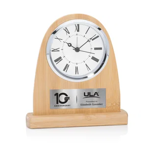 Bamboo Desk Clock with Silver Engraving Plate