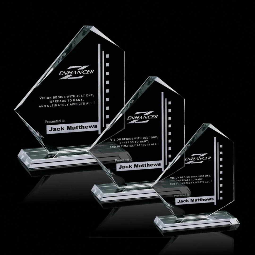 Custom Jade Glass Award On Crystal Base With Asymmetrical Bevel for employee recognition