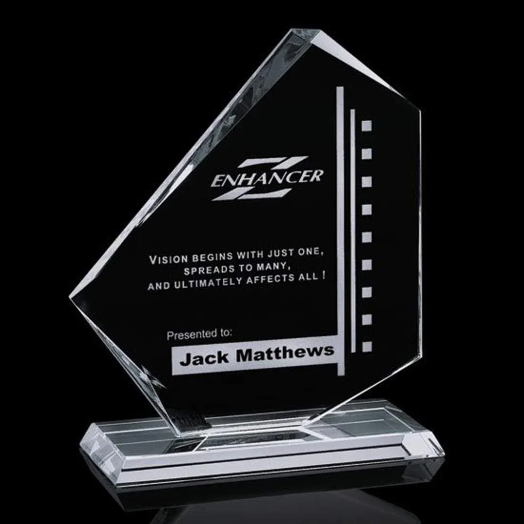Custom Jade Glass Award On Crystal Base With Asymmetrical Bevel for corporate award ceremonies