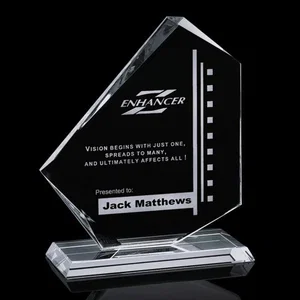 Jade Glass Award On Crystal Base With Asymmetrical Bevel