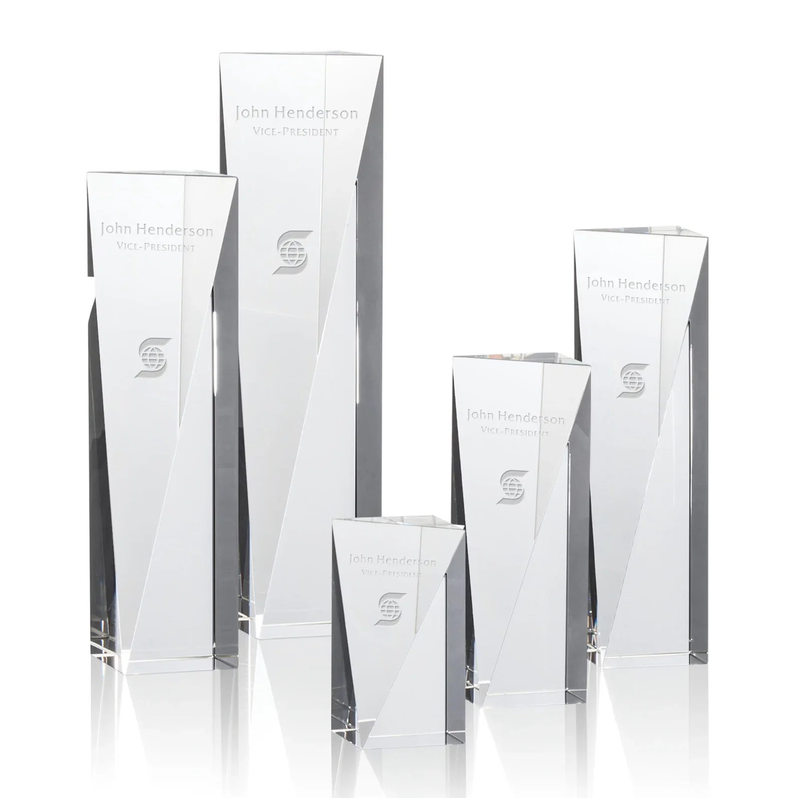 Custom Optical Crystal Pyramid Award with Sloped Icy Bevels for employee recognition