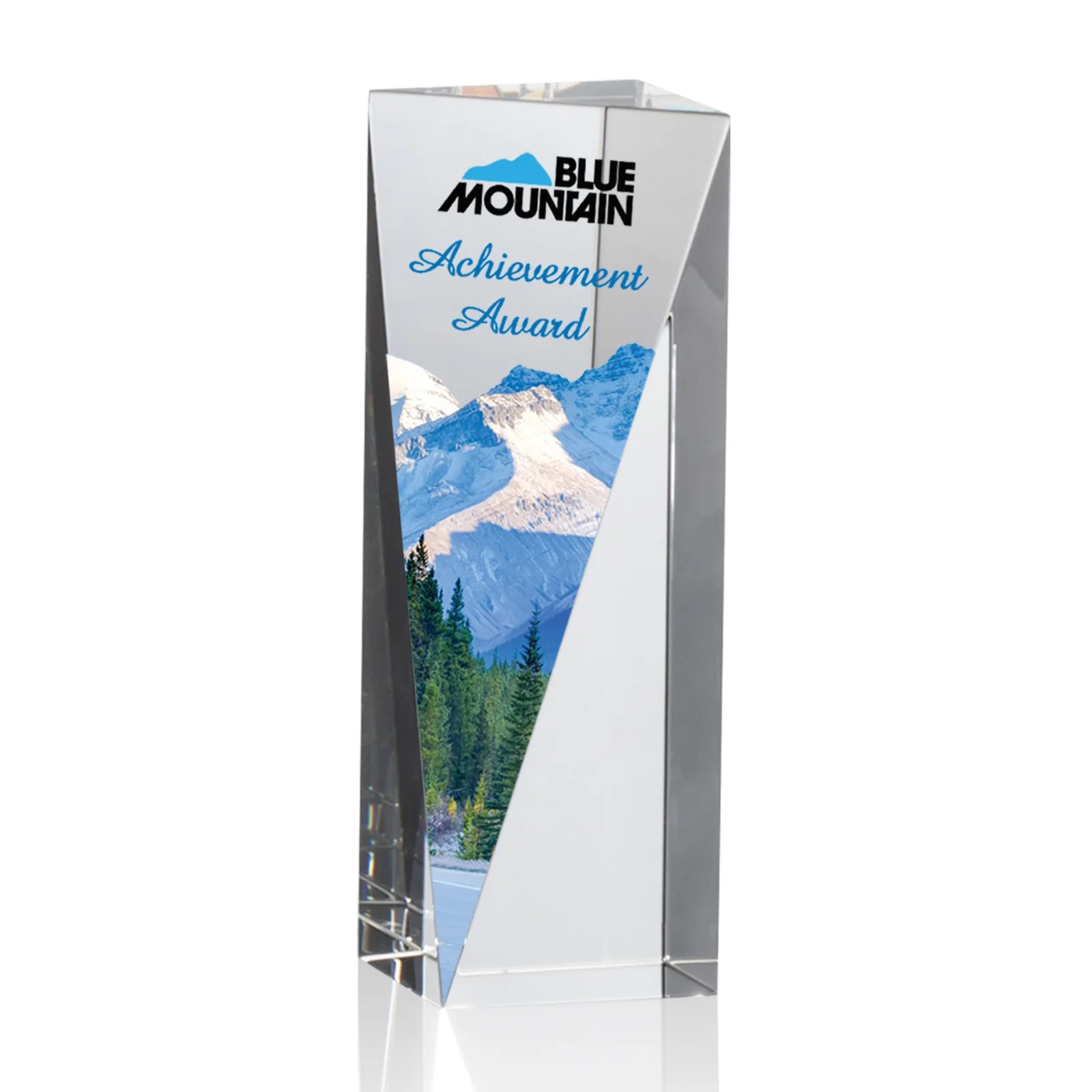 Custom Optical Crystal Pyramid Award with Sloped Icy Bevels for volunteer appreciation