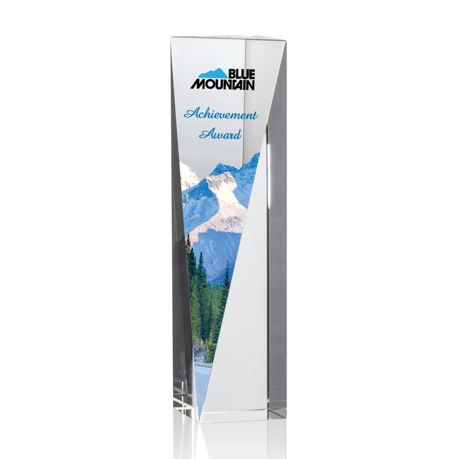 Custom Optical Crystal Pyramid Award with Sloped Icy Bevels for company anniversary events