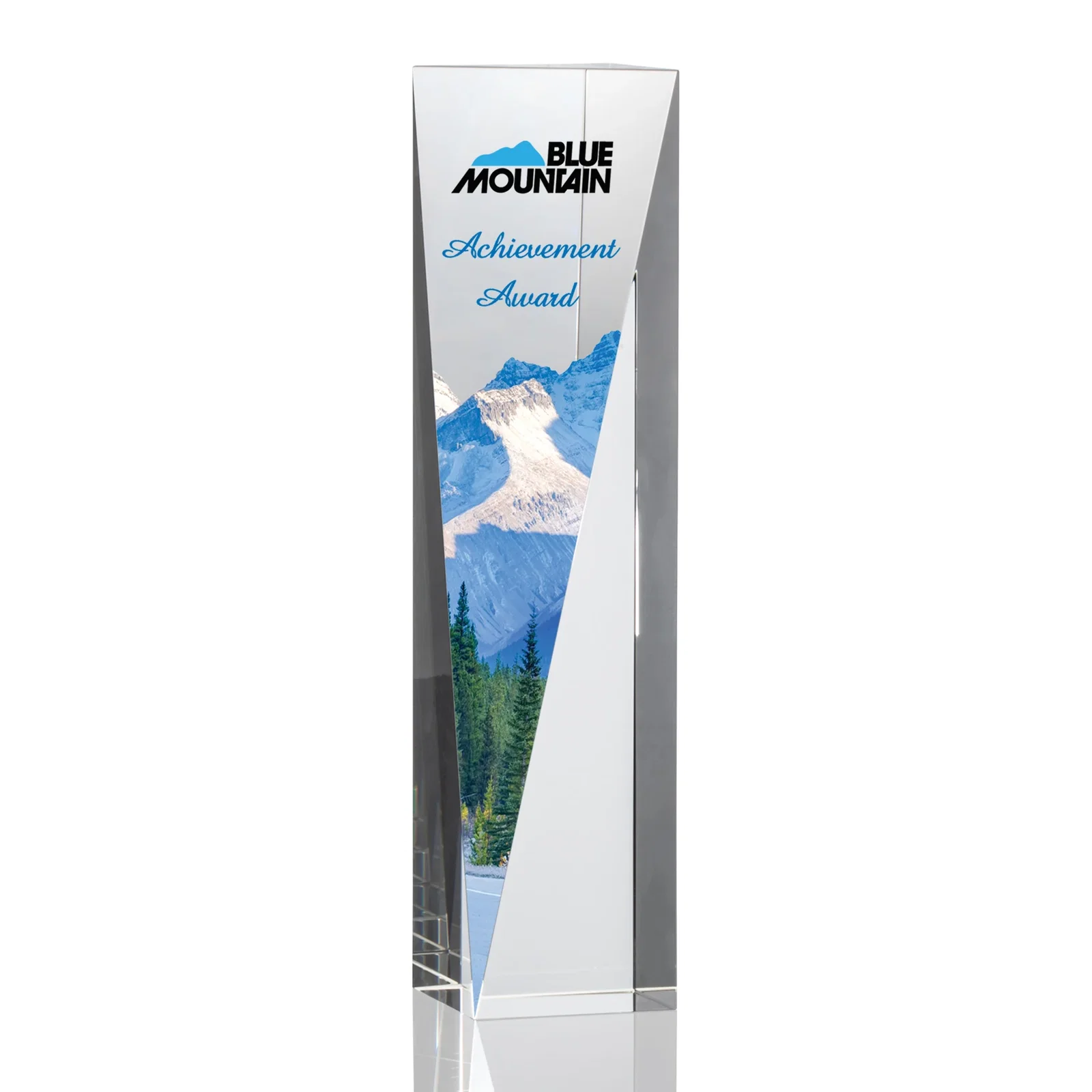 Personalized Optical Crystal Pyramid Award with Sloped Icy Bevels for employee recognition