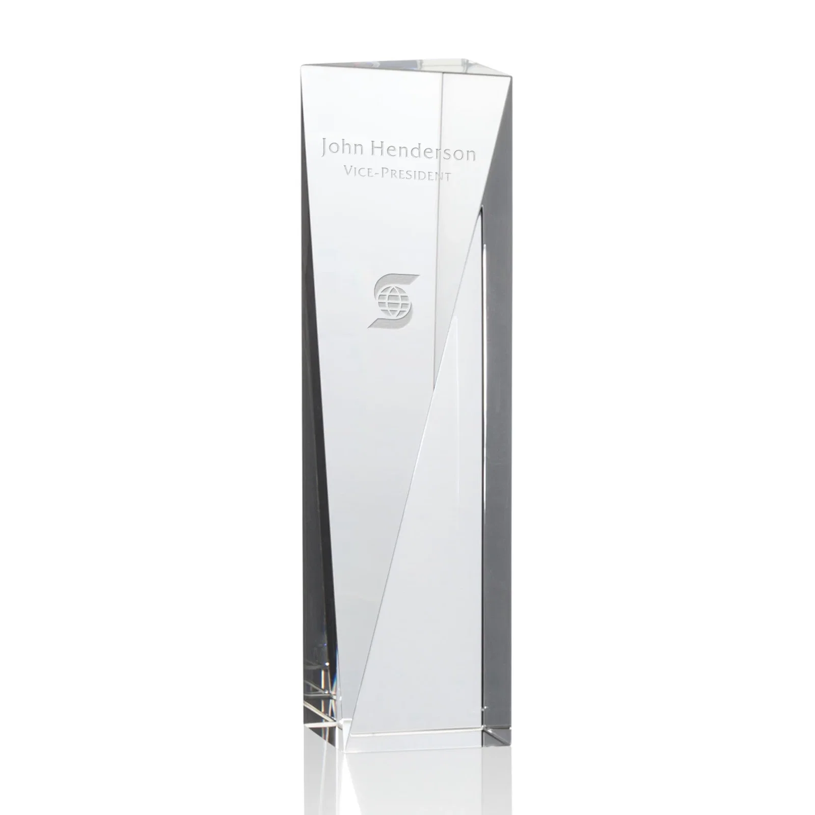 Custom Optical Crystal Pyramid Award with Sloped Icy Bevels for sales achievement awards