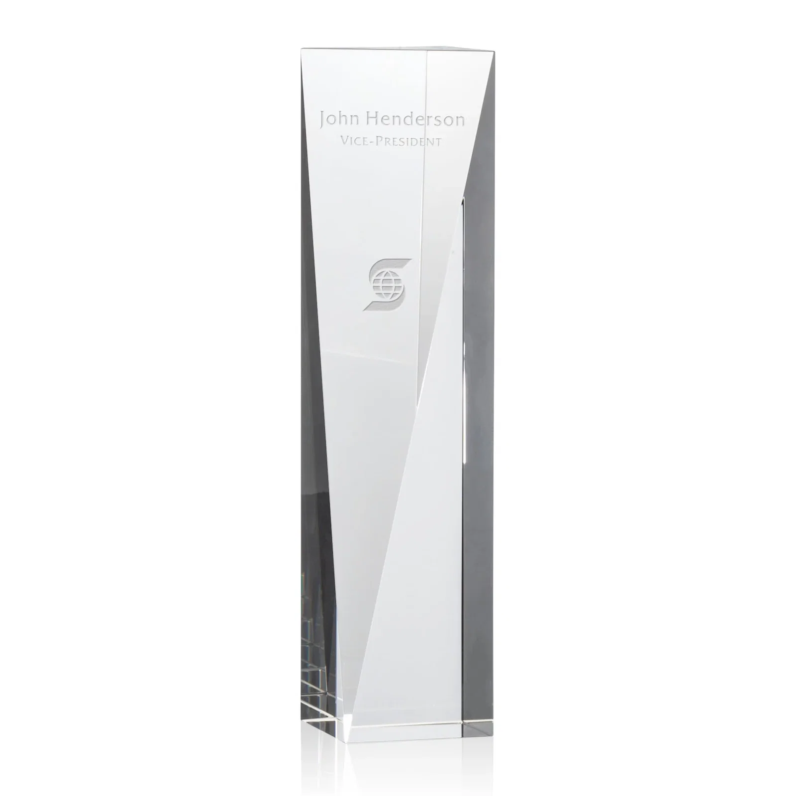Custom Optical Crystal Pyramid Award with Sloped Icy Bevels for team milestone celebrations