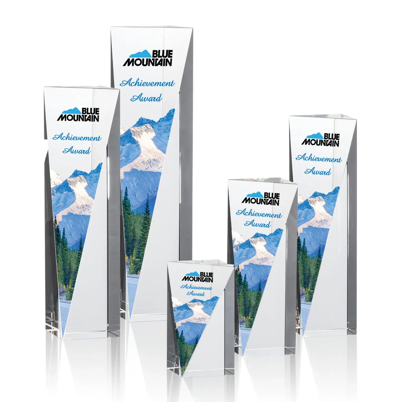 Custom Optical Crystal Pyramid Award with Sloped Icy Bevels for graduation ceremonies
