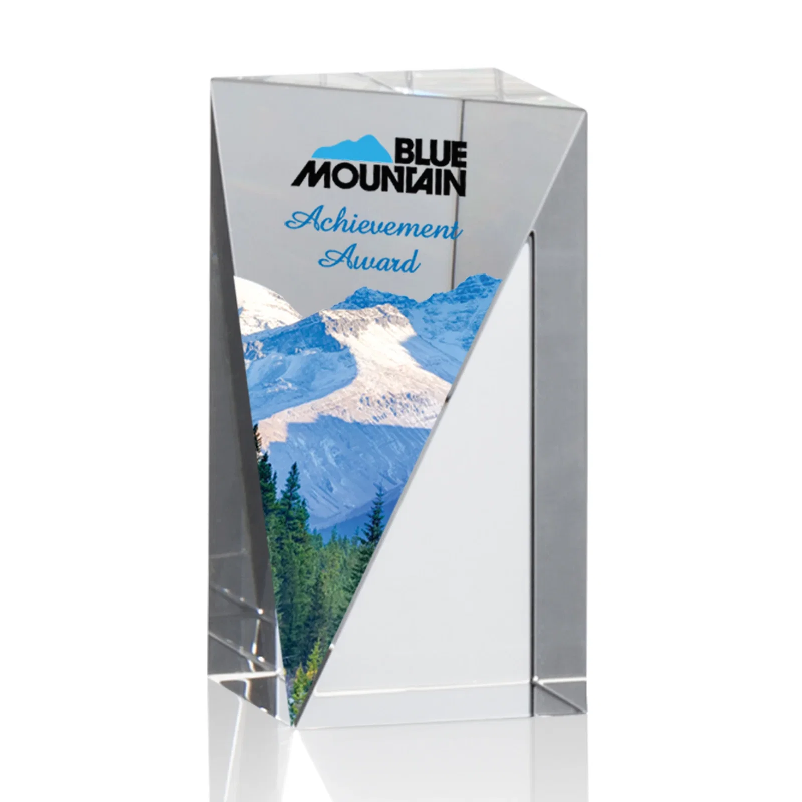 Custom Optical Crystal Pyramid Award with Sloped Icy Bevels for safety achievement programs