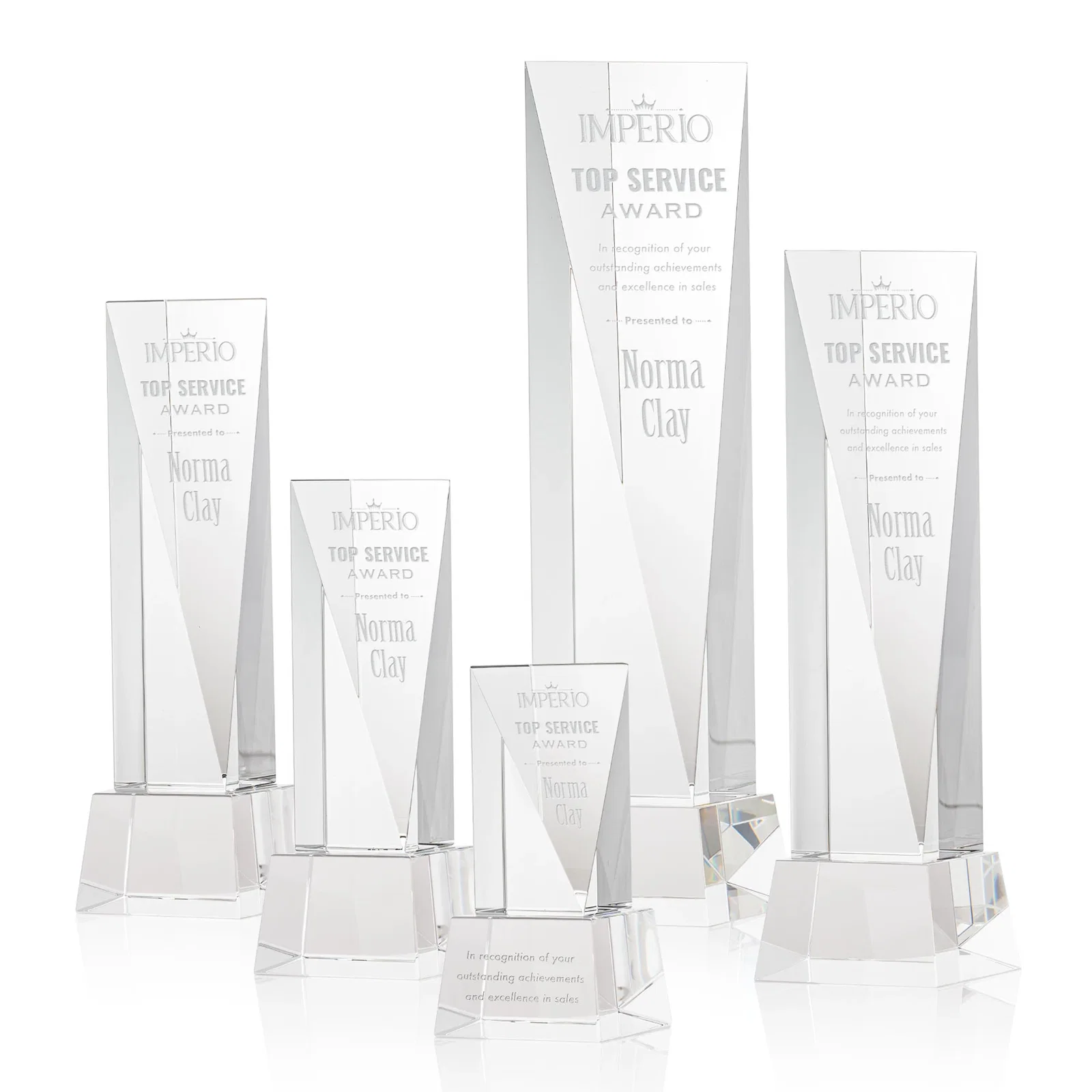 Custom Optical Crystal Elongated Triangle Award on Square Base for employee recognition