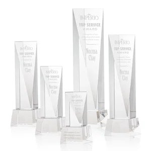 Optical Crystal Elongated Triangle Award on Square Base