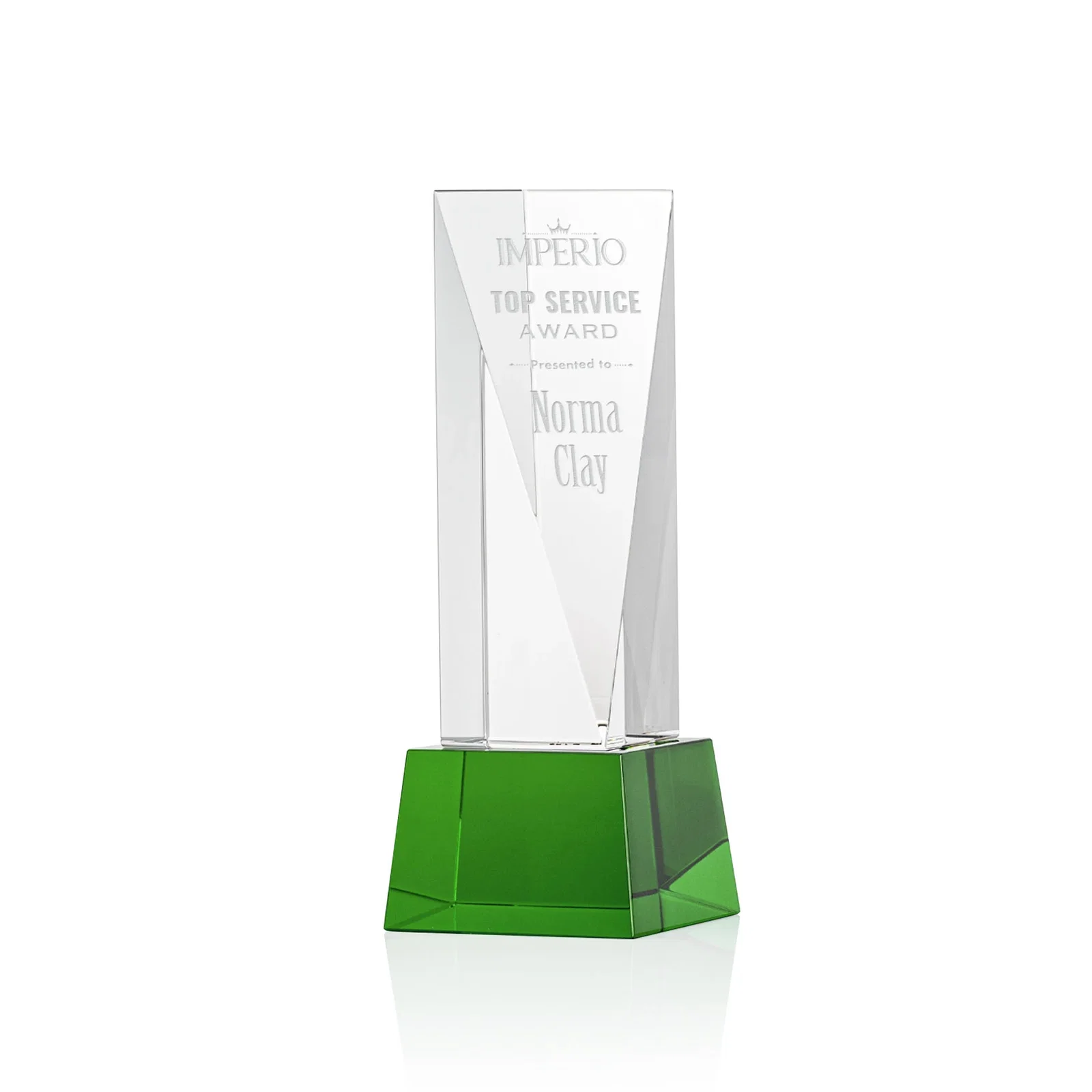 Custom Optical Crystal Elongated Triangle Award on Square Base for volunteer appreciation