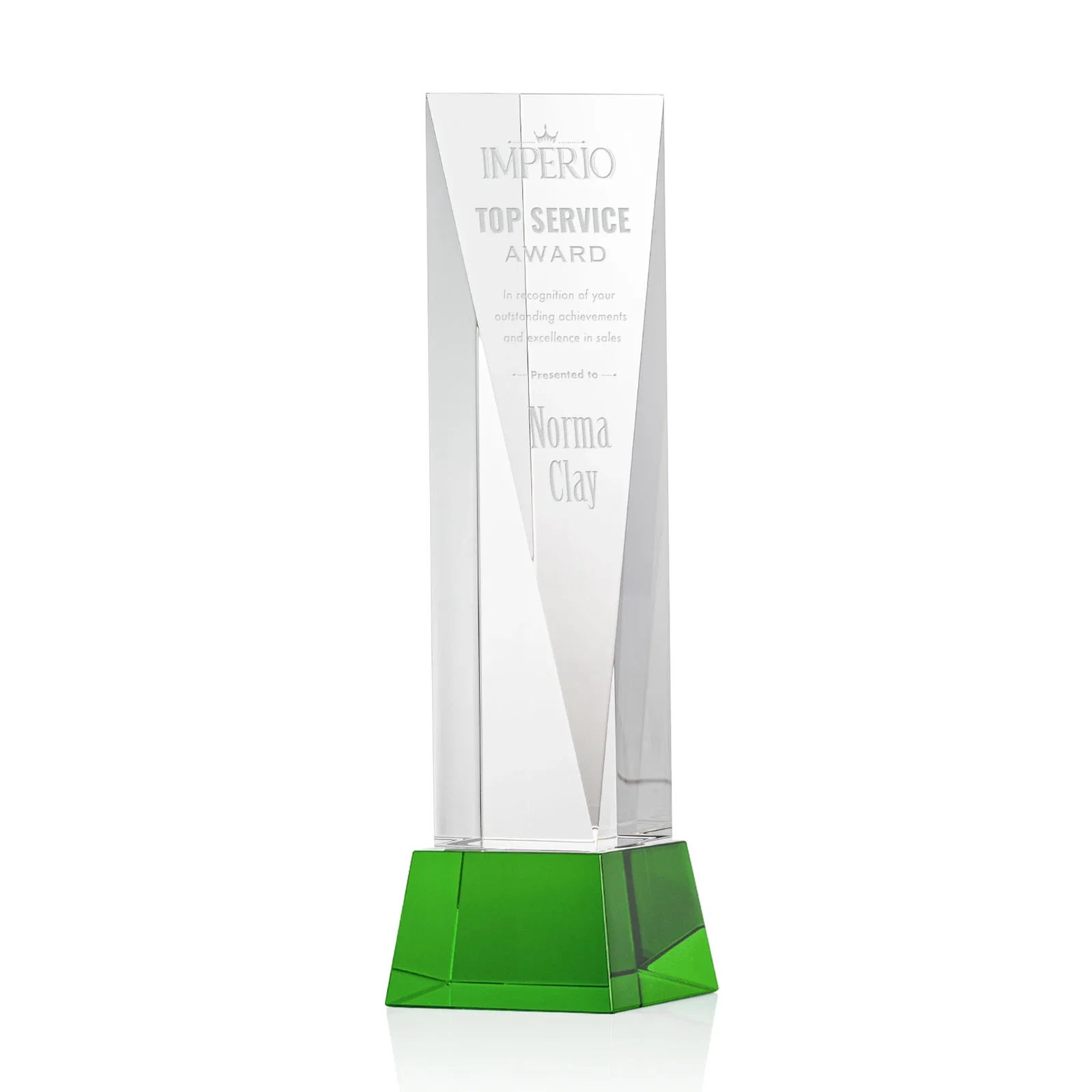 Custom Optical Crystal Elongated Triangle Award on Square Base for company anniversary events