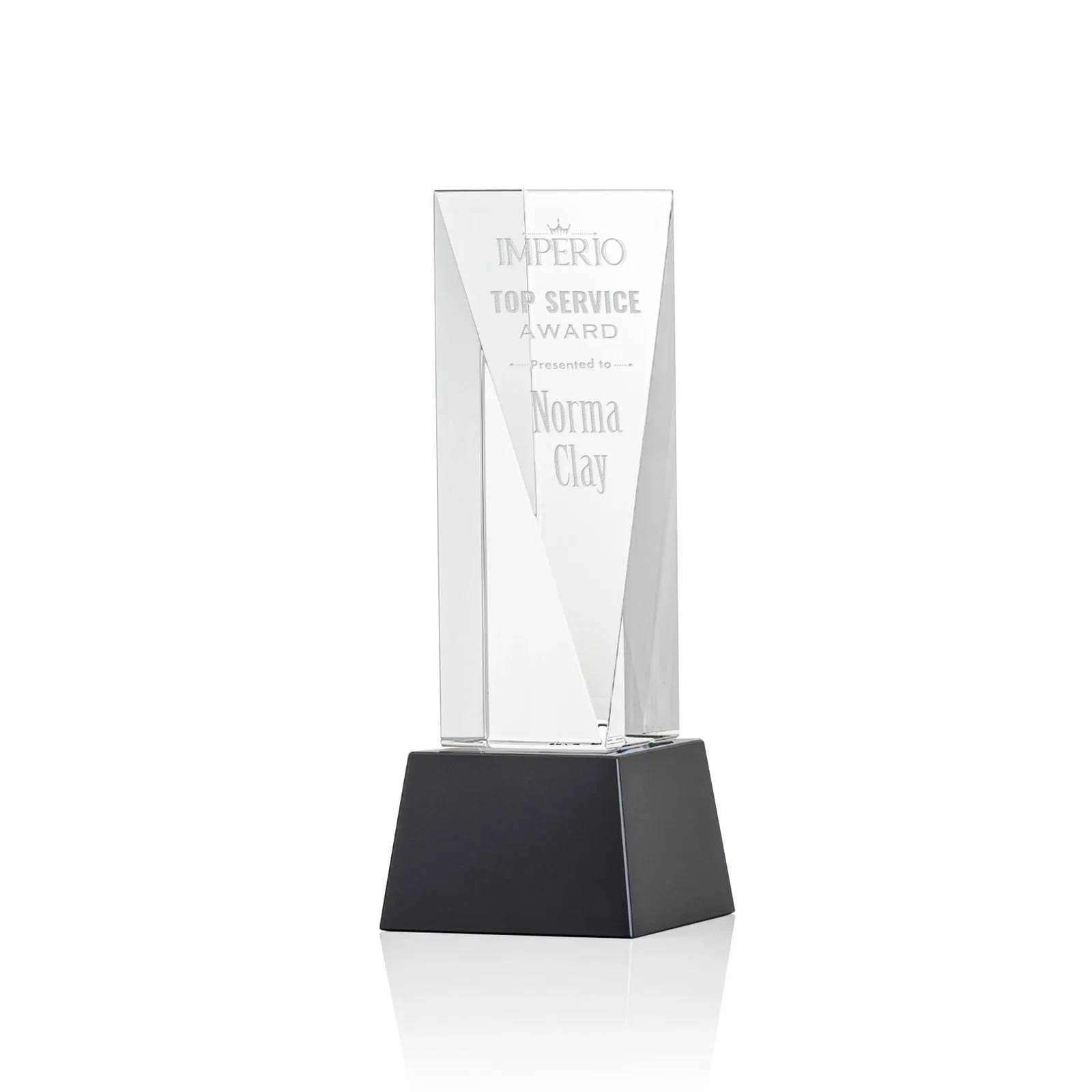 Personalized Optical Crystal Elongated Triangle Award on Square Base for sales achievement awards