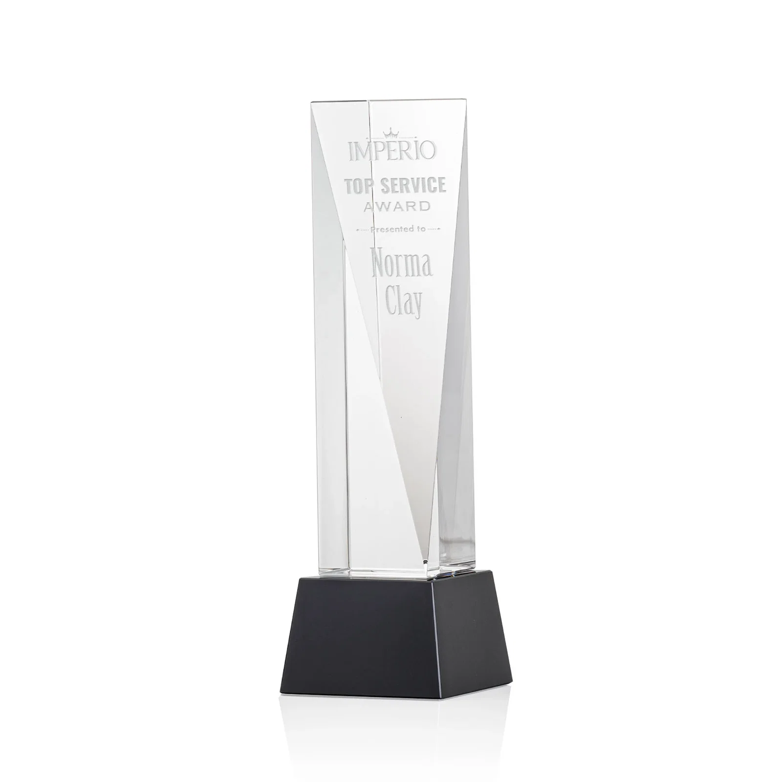 Personalized Optical Crystal Elongated Triangle Award on Square Base for retirement presentations
