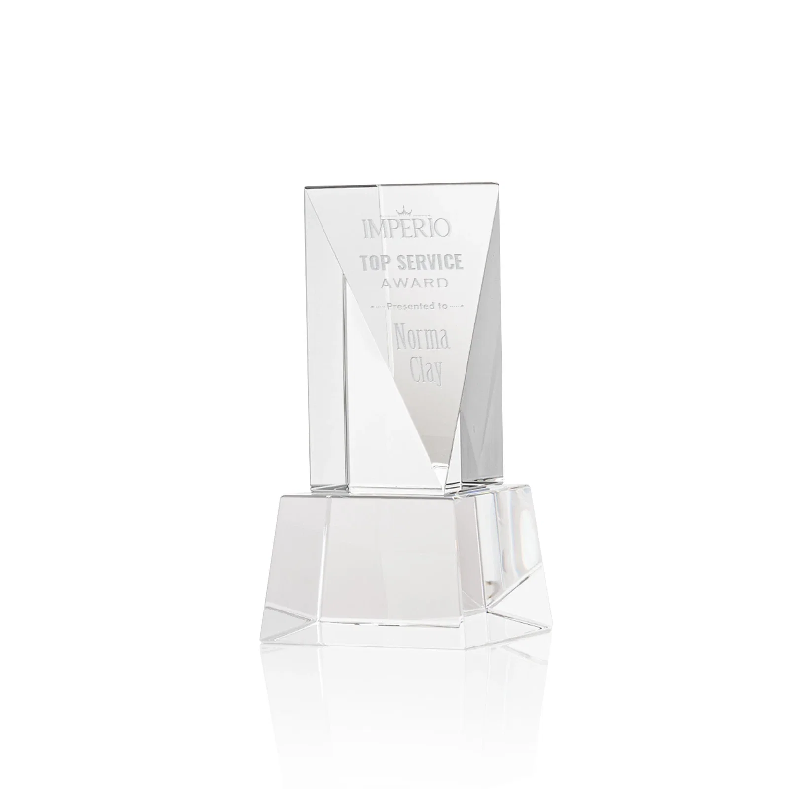 Custom Optical Crystal Elongated Triangle Award on Square Base for corporate award ceremonies