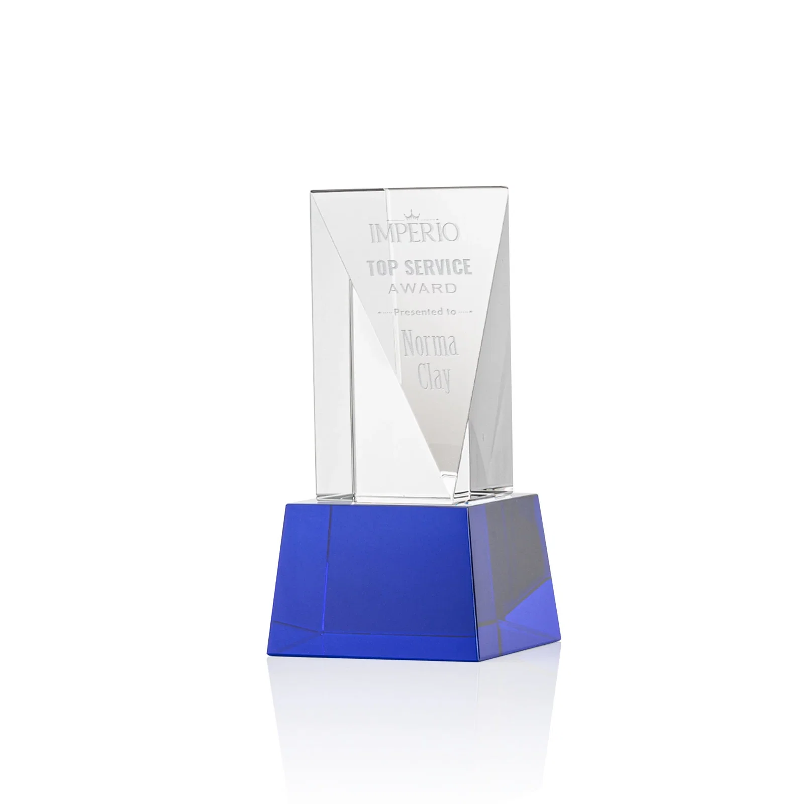 Personalized Optical Crystal Elongated Triangle Award on Square Base for safety achievement programs