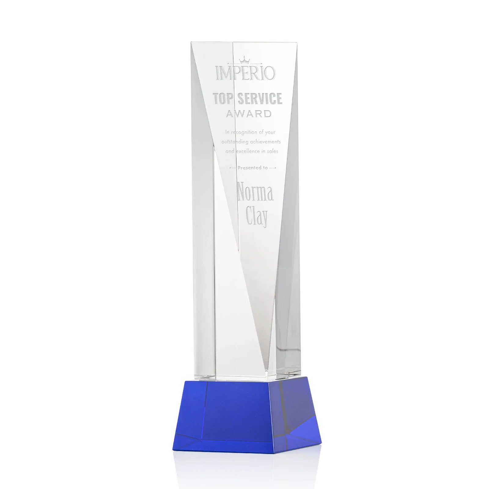 Personalized Optical Crystal Elongated Triangle Award on Square Base for company anniversary events