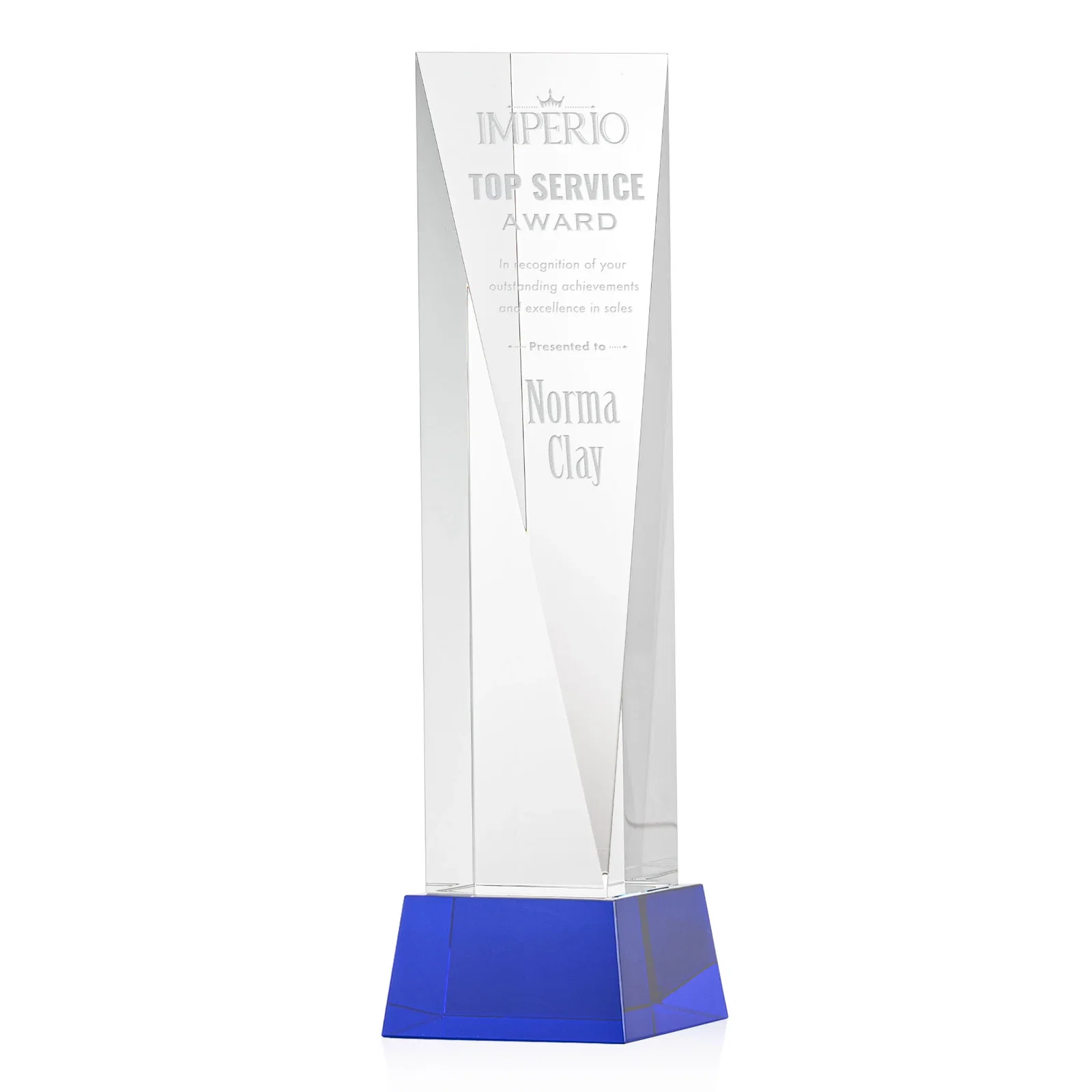 Promotional Optical Crystal Elongated Triangle Award on Square Base for employee recognition