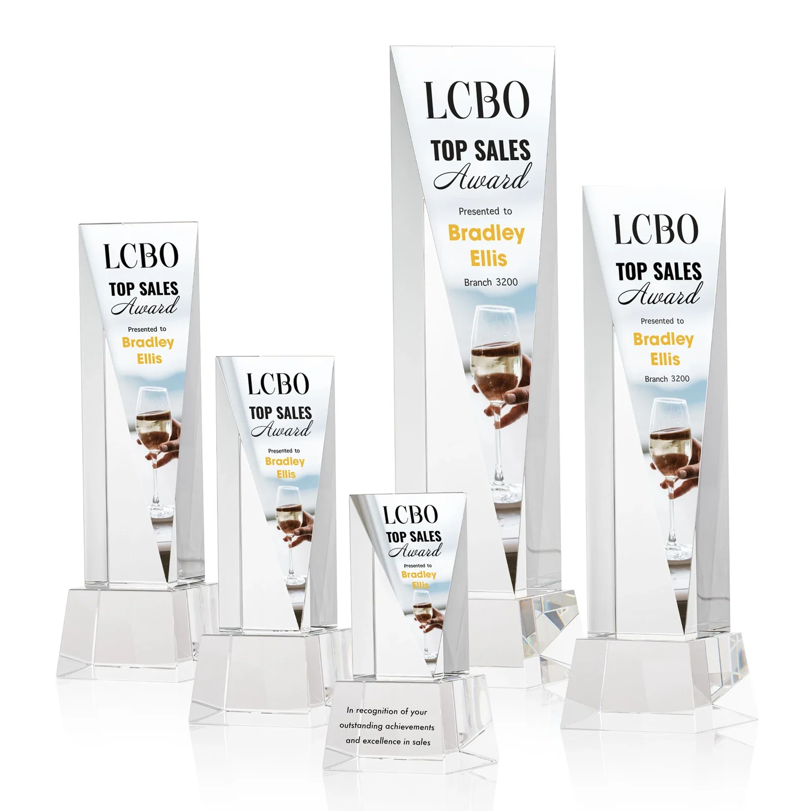 Promotional Optical Crystal Elongated Triangle Award on Square Base for corporate award ceremonies