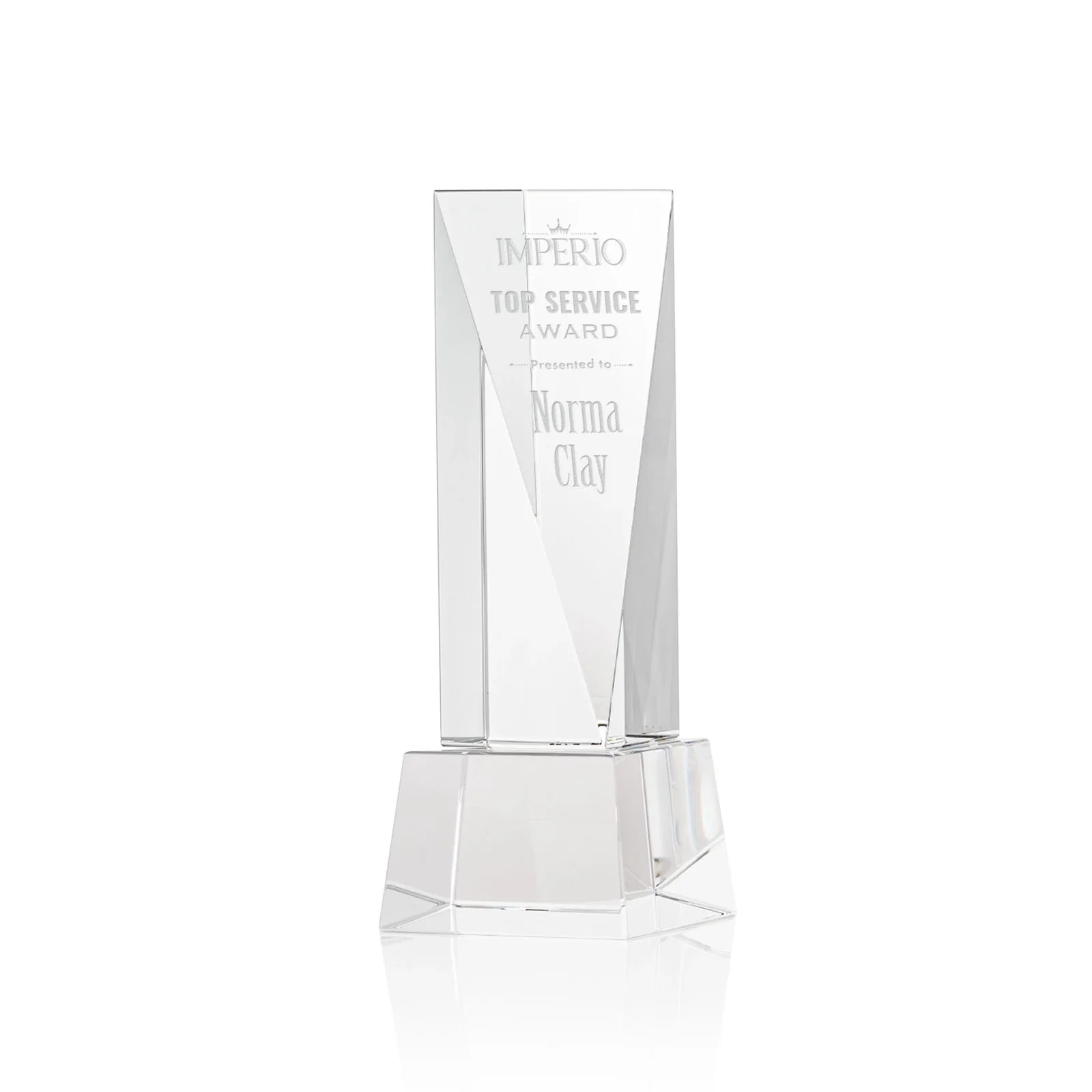 Custom Optical Crystal Elongated Triangle Award on Square Base for service anniversary gifts
