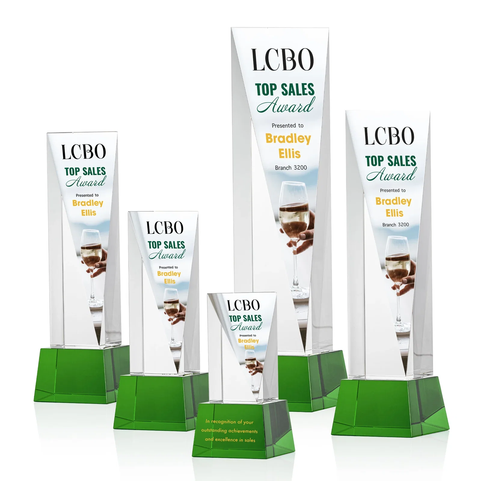 Promotional Optical Crystal Elongated Triangle Award on Square Base for graduation ceremonies