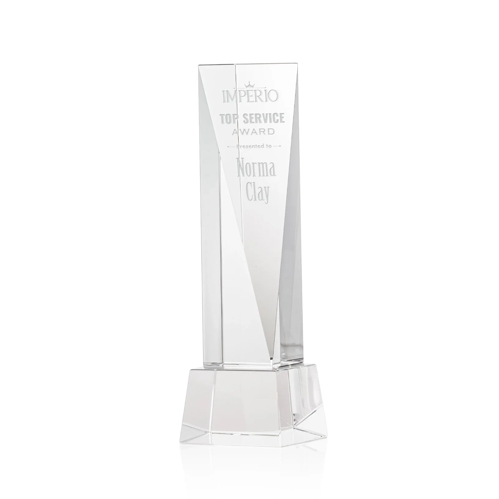 Custom Optical Crystal Elongated Triangle Award on Square Base for sales achievement awards