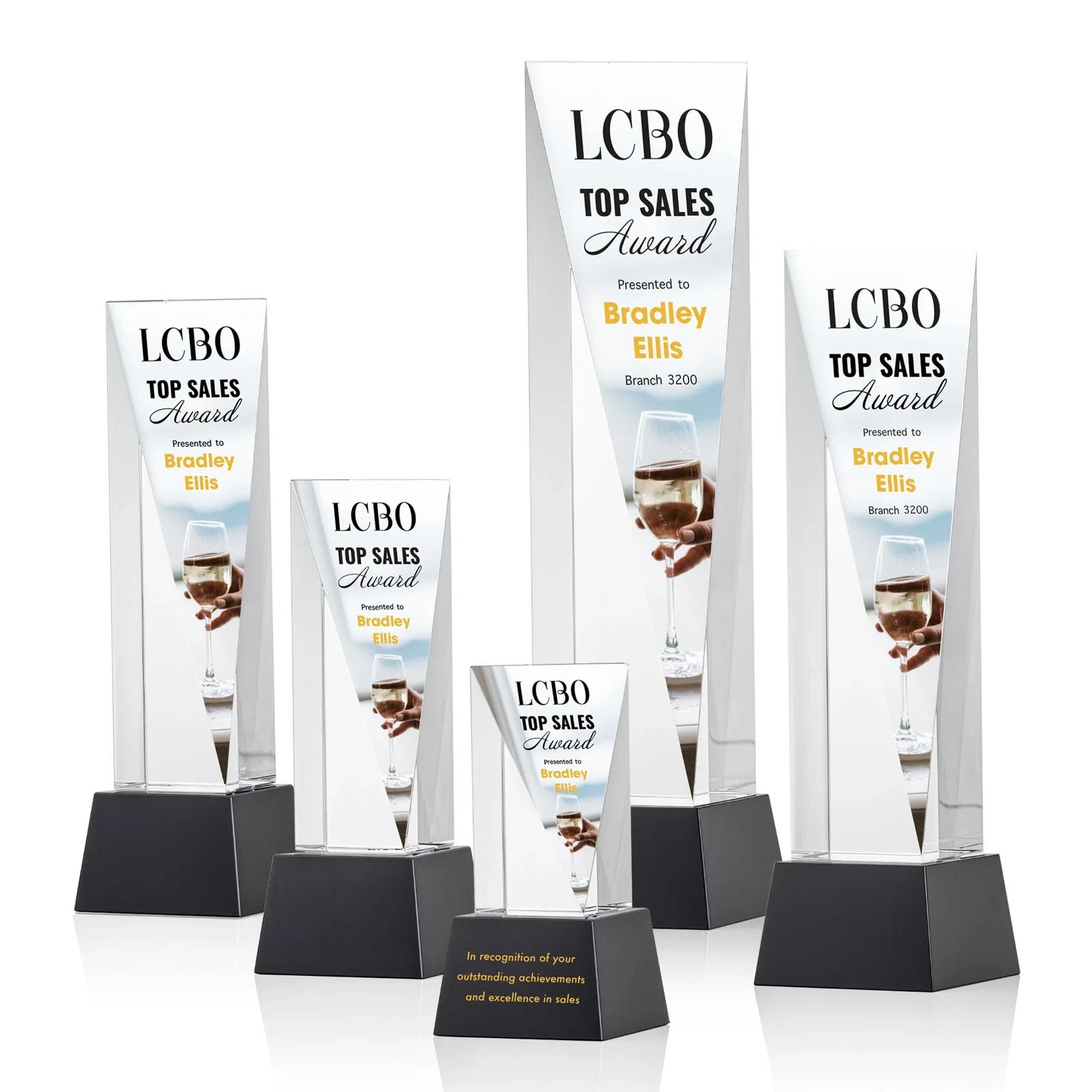 Branded Optical Crystal Elongated Triangle Award on Square Base for corporate award ceremonies