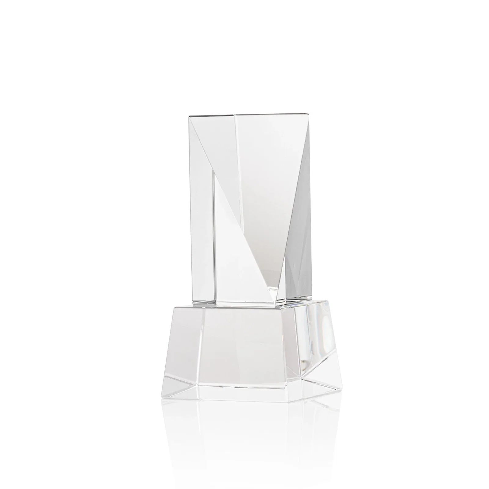 Custom printed Optical Crystal Elongated Triangle Award on Square Base for corporate award ceremonies