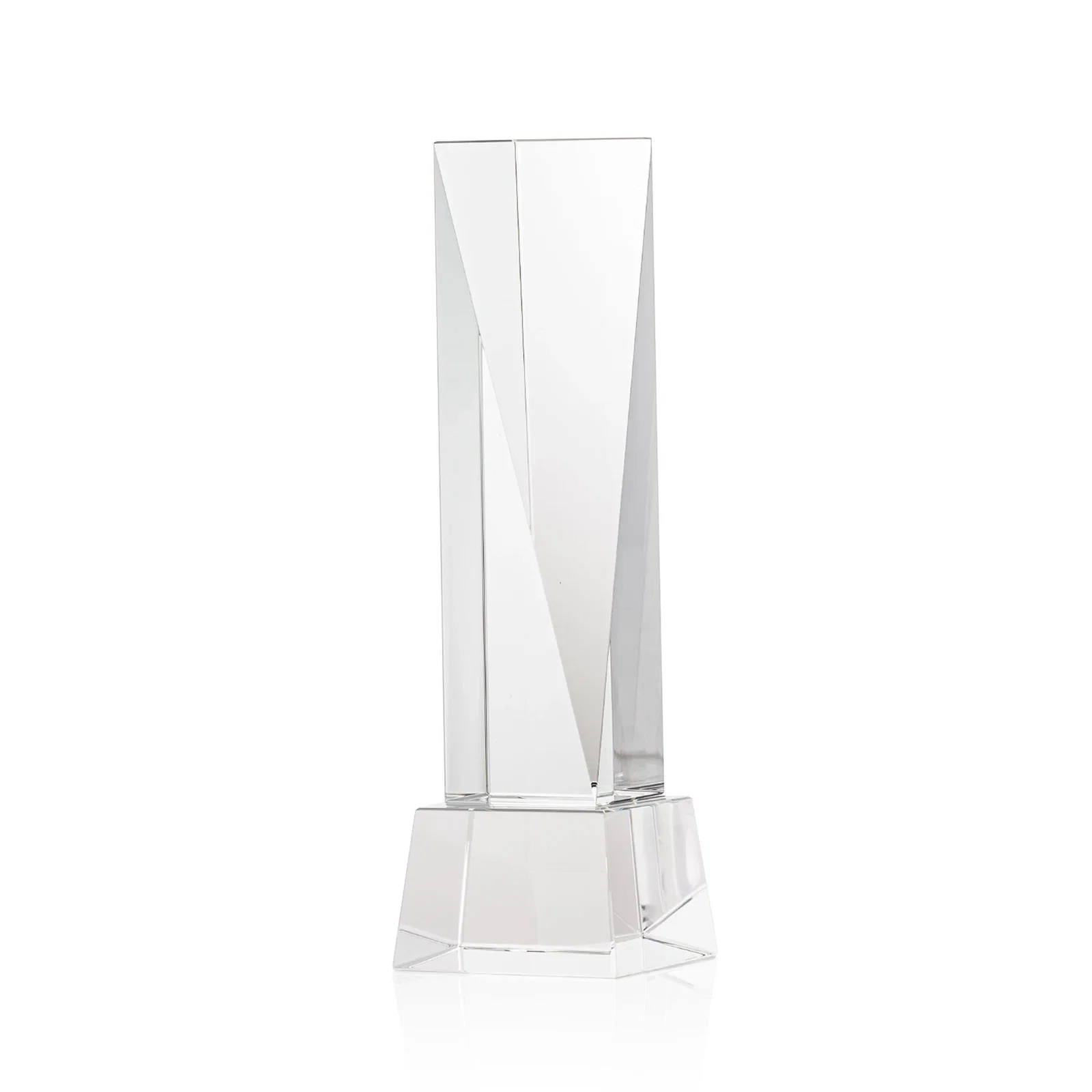 Custom printed Optical Crystal Elongated Triangle Award on Square Base for sales achievement awards