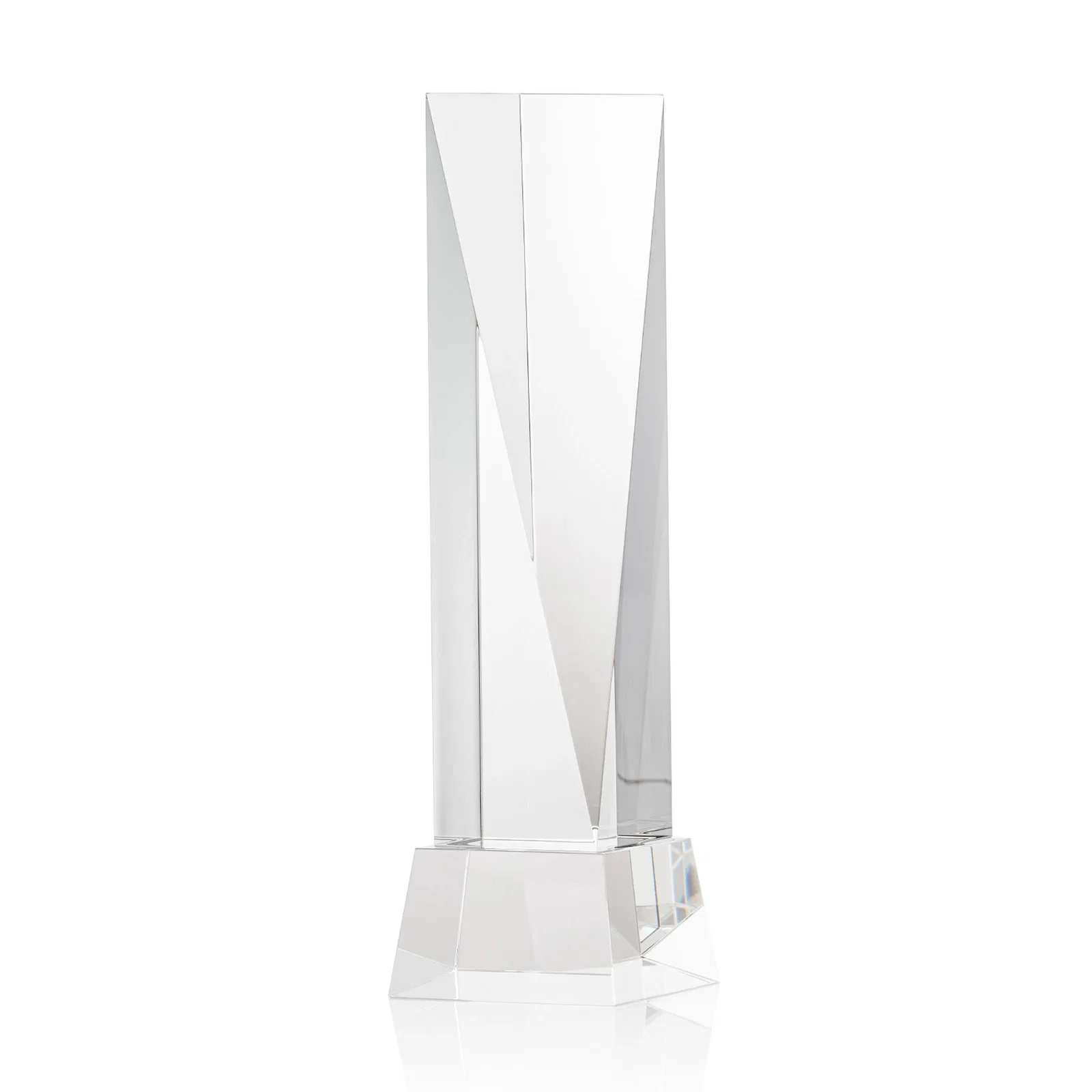 Custom printed Optical Crystal Elongated Triangle Award on Square Base for retirement presentations