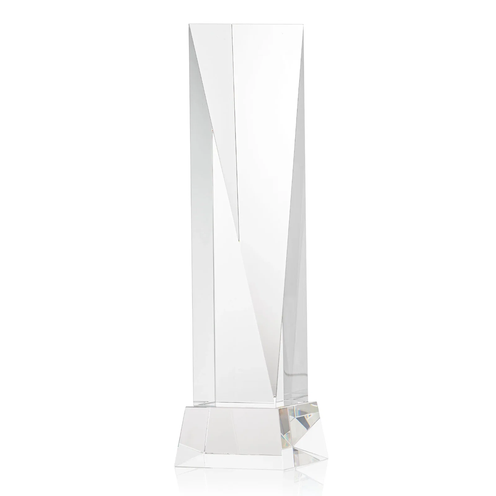 Custom printed Optical Crystal Elongated Triangle Award on Square Base for team milestone celebrations