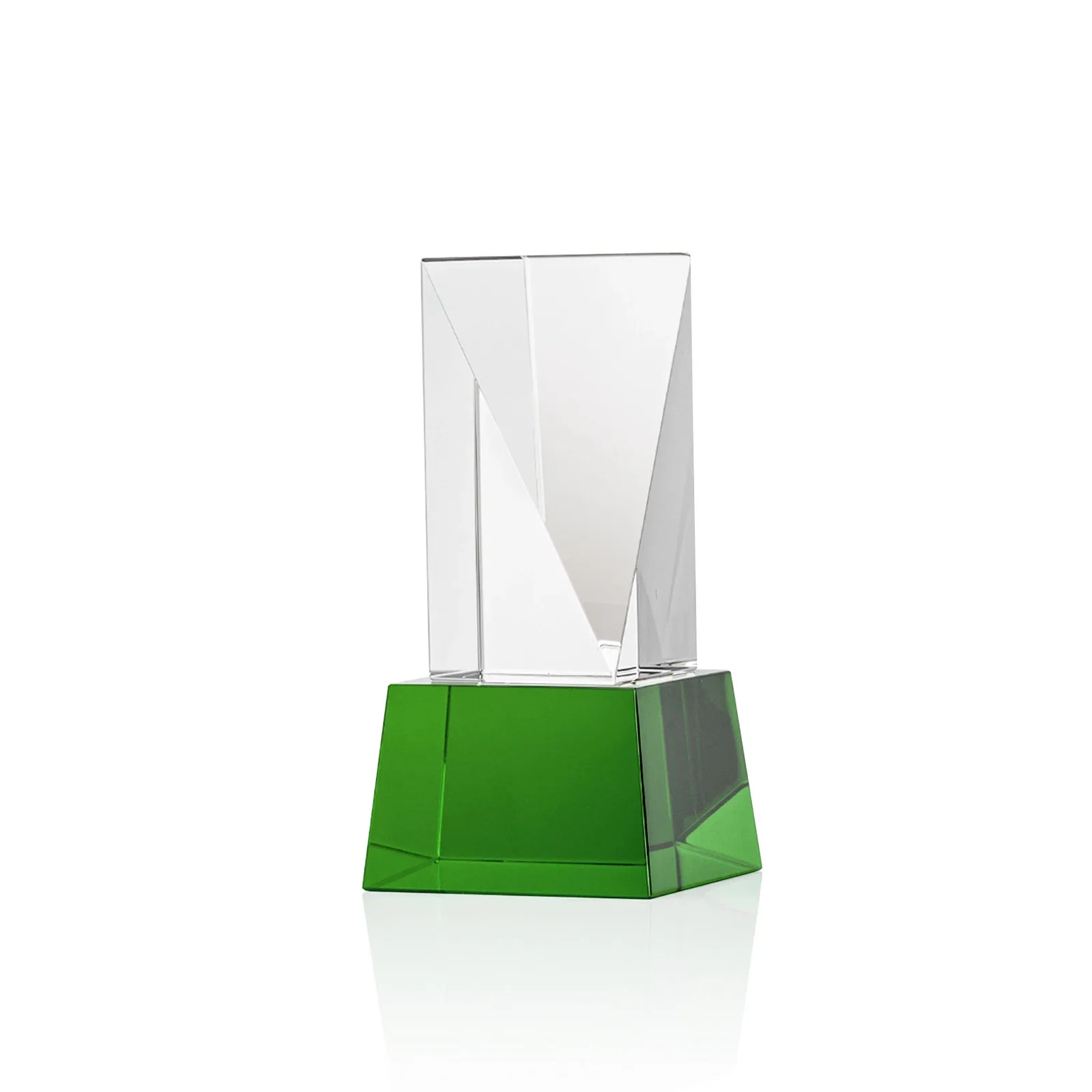 Custom printed Optical Crystal Elongated Triangle Award on Square Base for donor appreciation