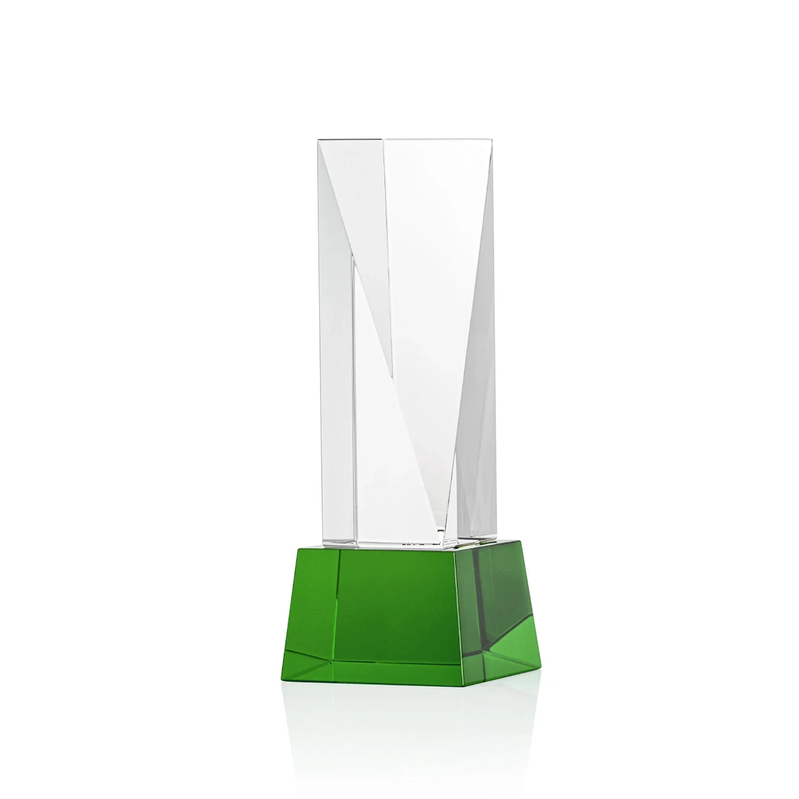 Custom printed Optical Crystal Elongated Triangle Award on Square Base for graduation ceremonies