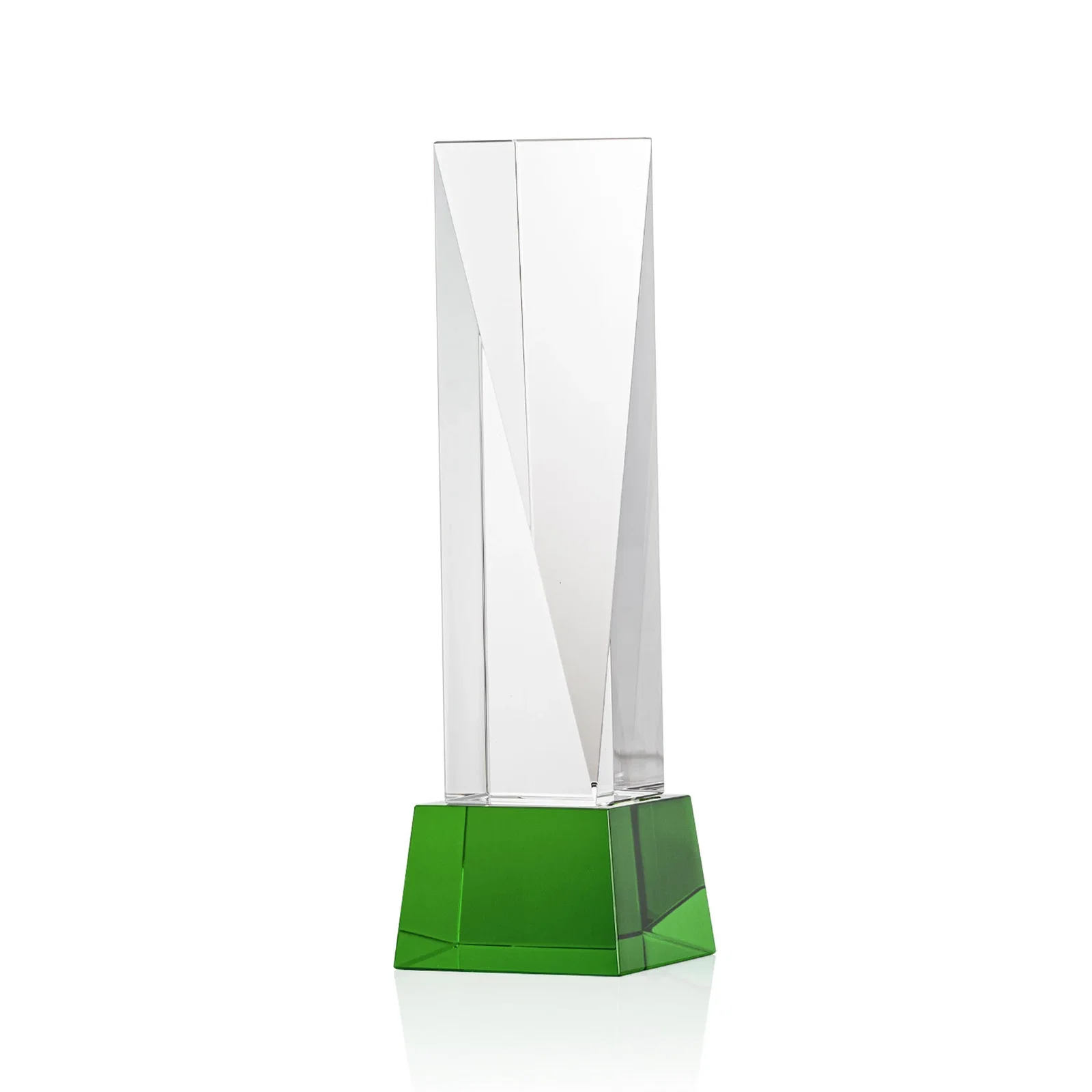 Custom printed Optical Crystal Elongated Triangle Award on Square Base for safety achievement programs