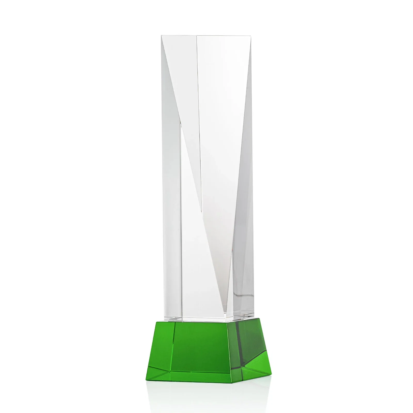 Custom printed Optical Crystal Elongated Triangle Award on Square Base for volunteer appreciation