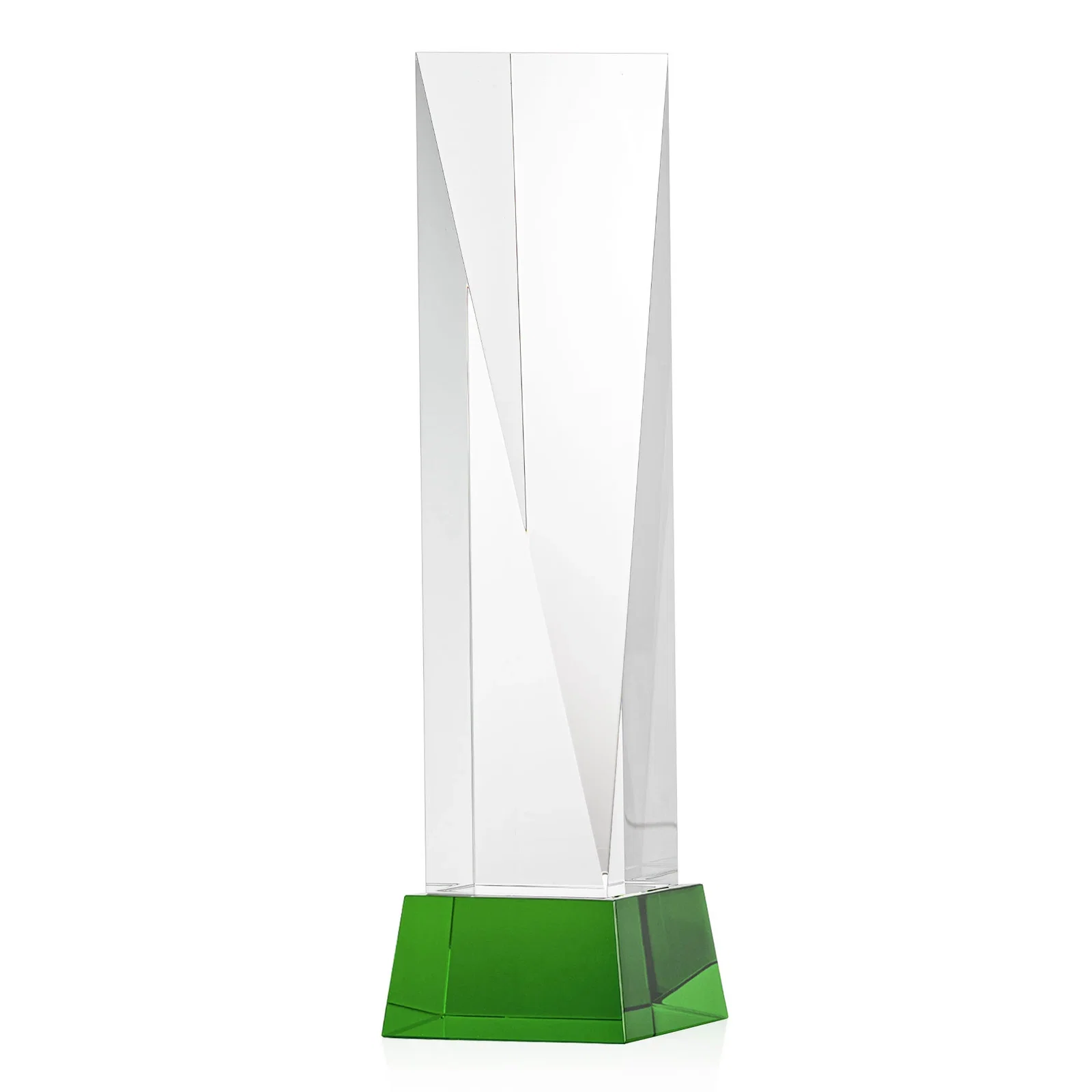 Custom printed Optical Crystal Elongated Triangle Award on Square Base for dealer and partner awards