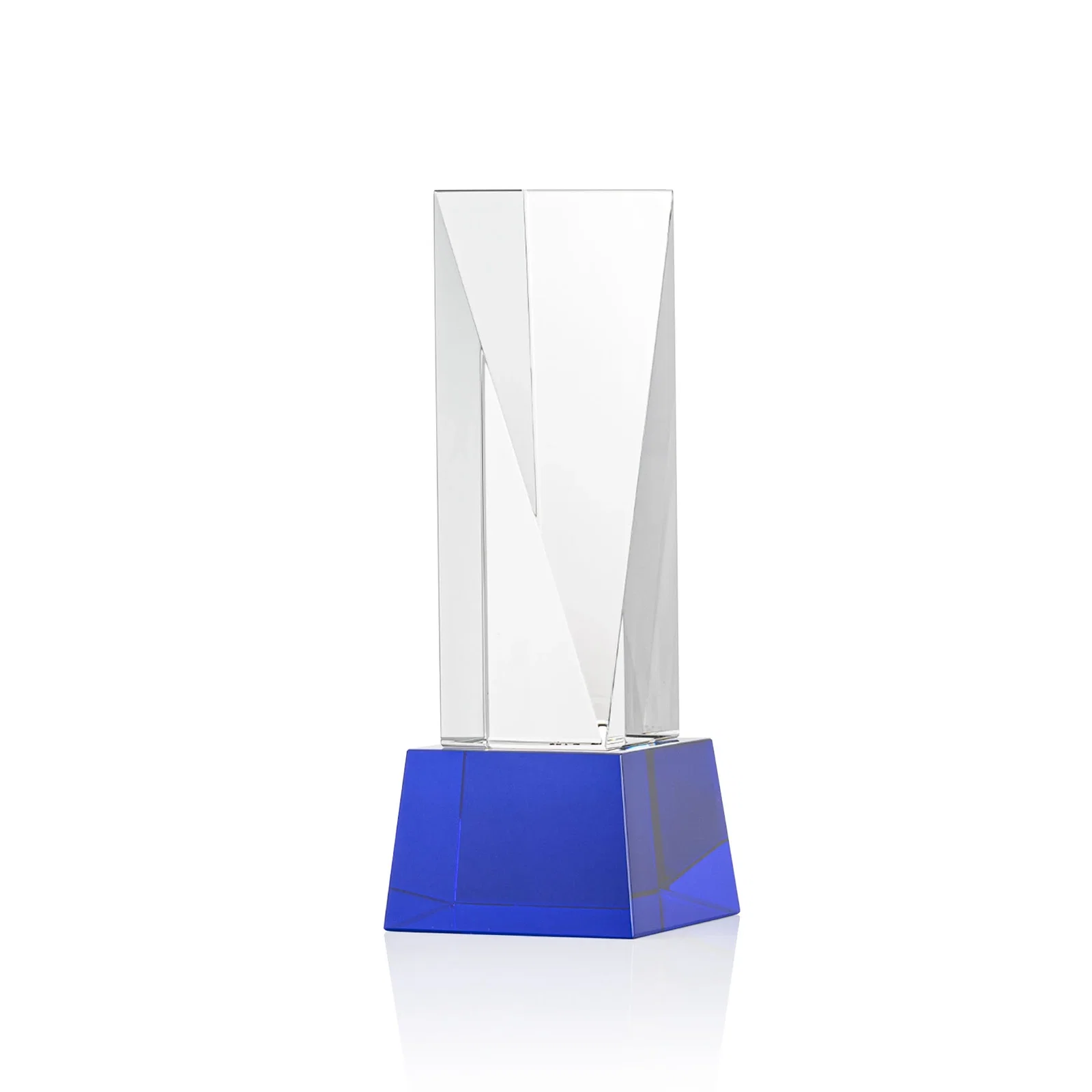 Customized Optical Crystal Elongated Triangle Award on Square Base for team milestone celebrations