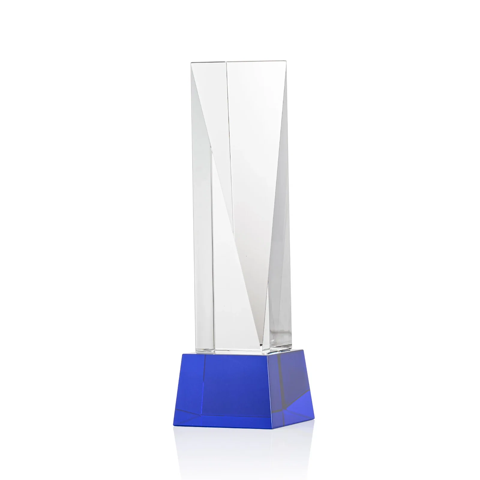 Customized Optical Crystal Elongated Triangle Award on Square Base for donor appreciation