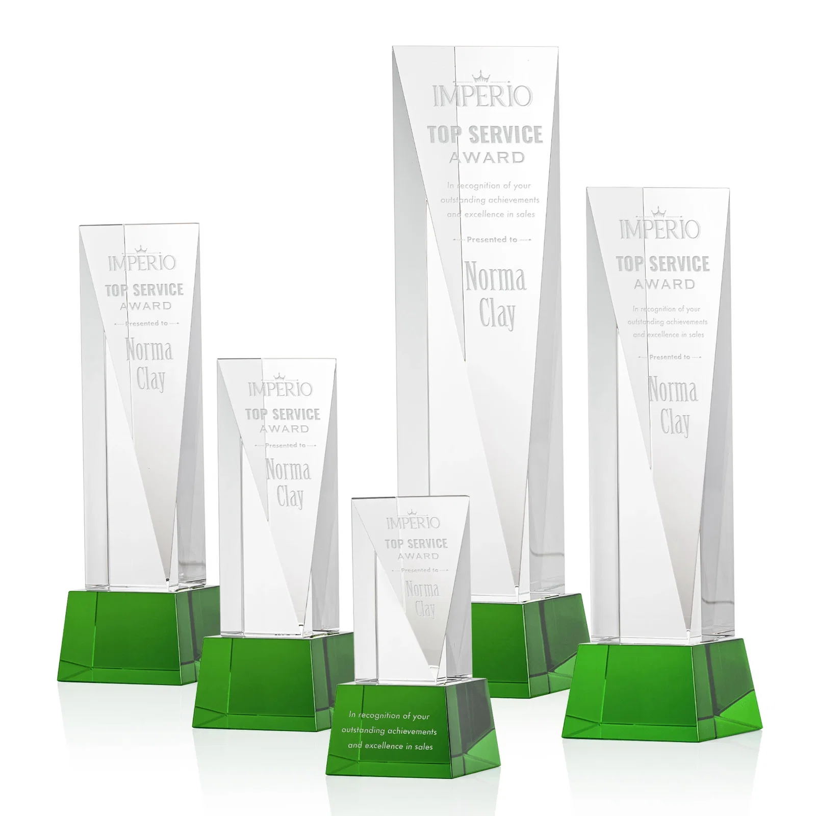 Custom Optical Crystal Elongated Triangle Award on Square Base for graduation ceremonies