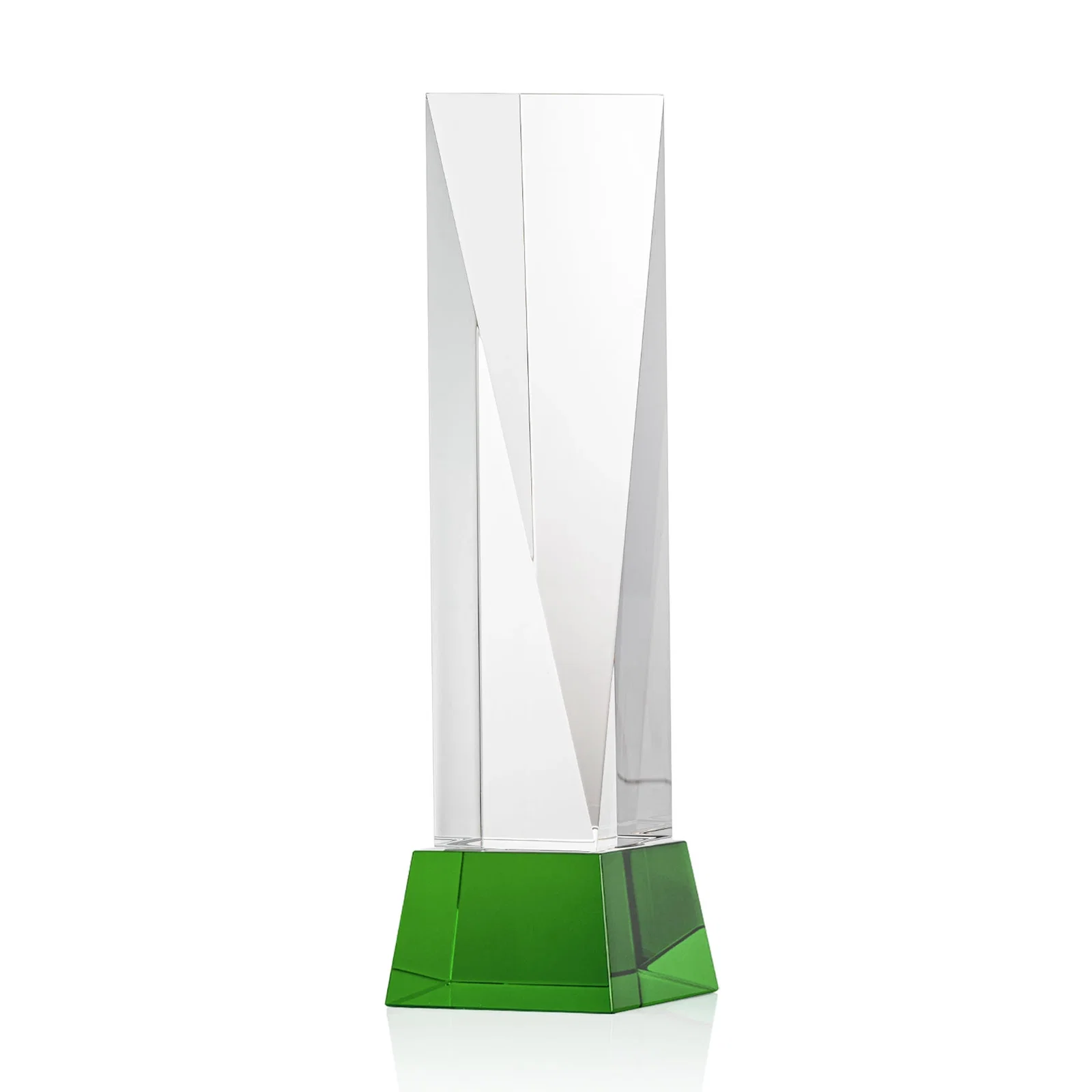Customized Optical Crystal Elongated Triangle Award on Square Base for volunteer appreciation