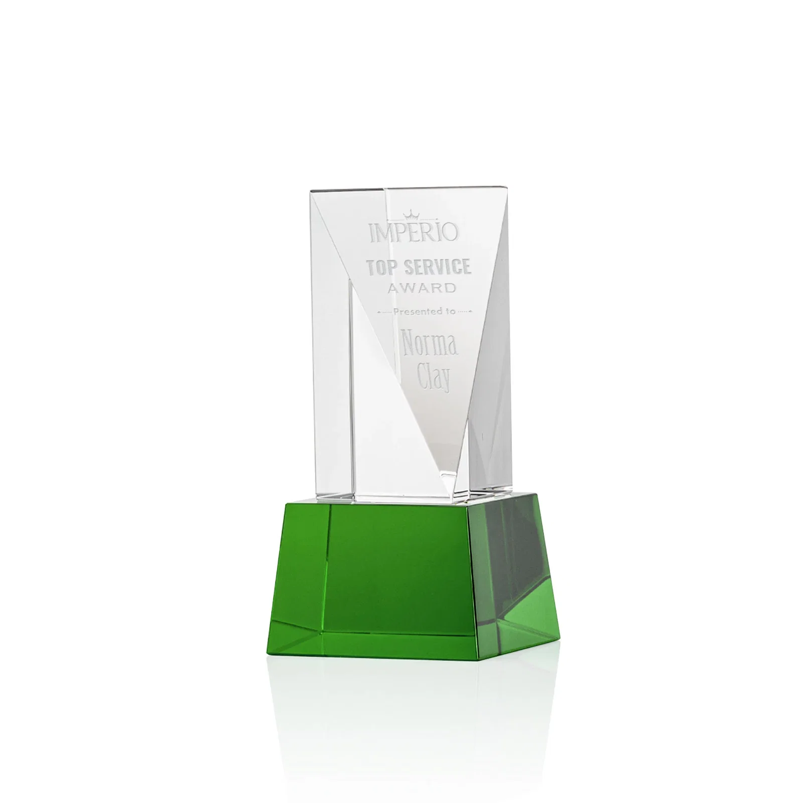 Custom Optical Crystal Elongated Triangle Award on Square Base for safety achievement programs