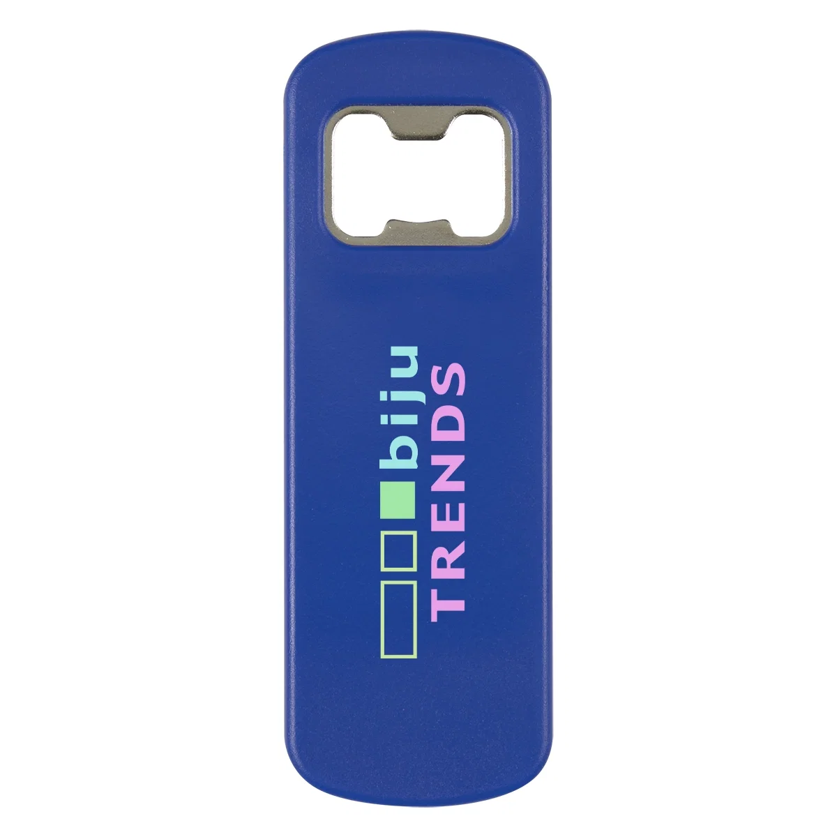 Four inch bottle opener with a contoured plastic handle