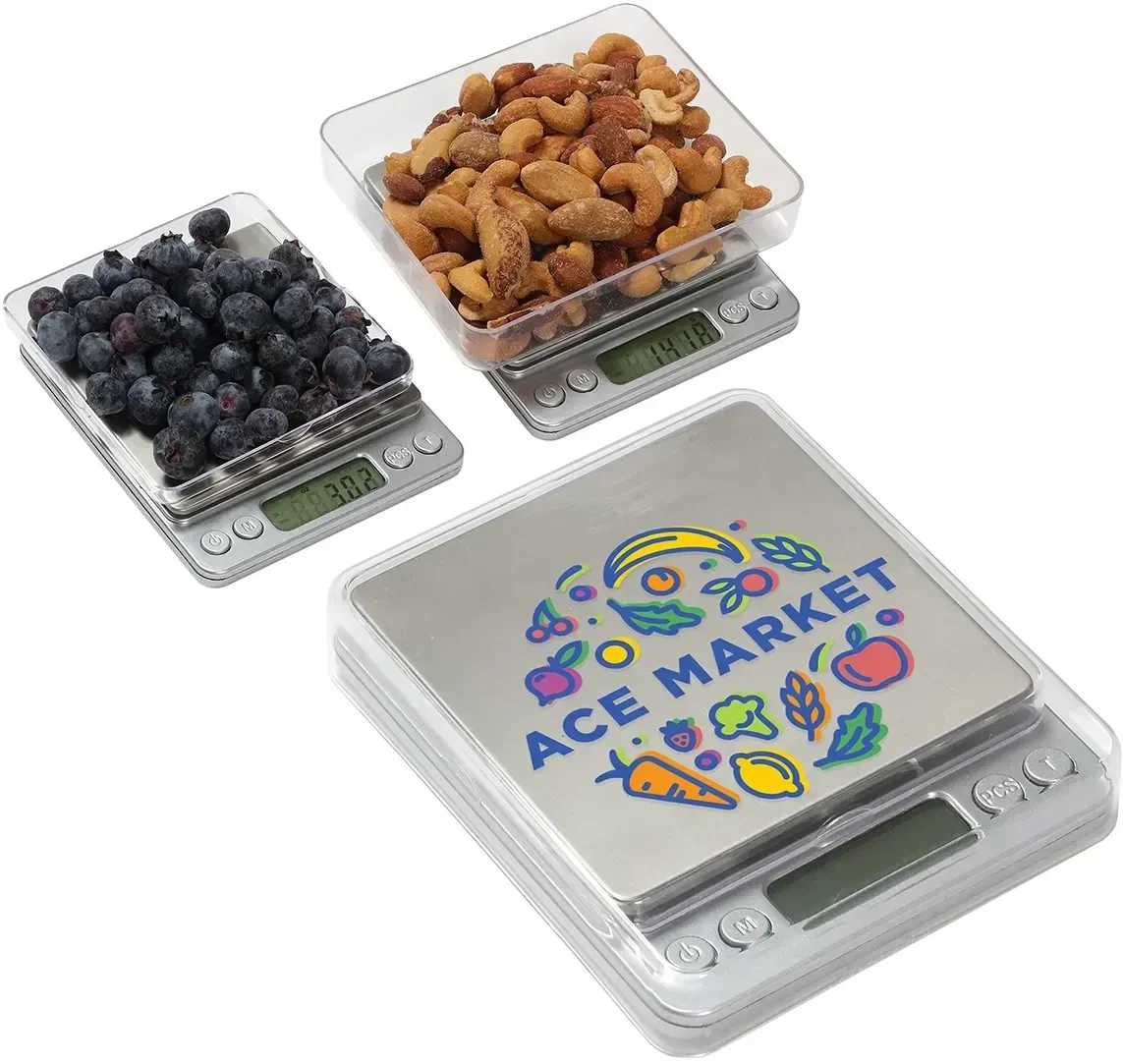 Easy Measure digital kitchen scale with custom logo, promotional kitchen scale front view