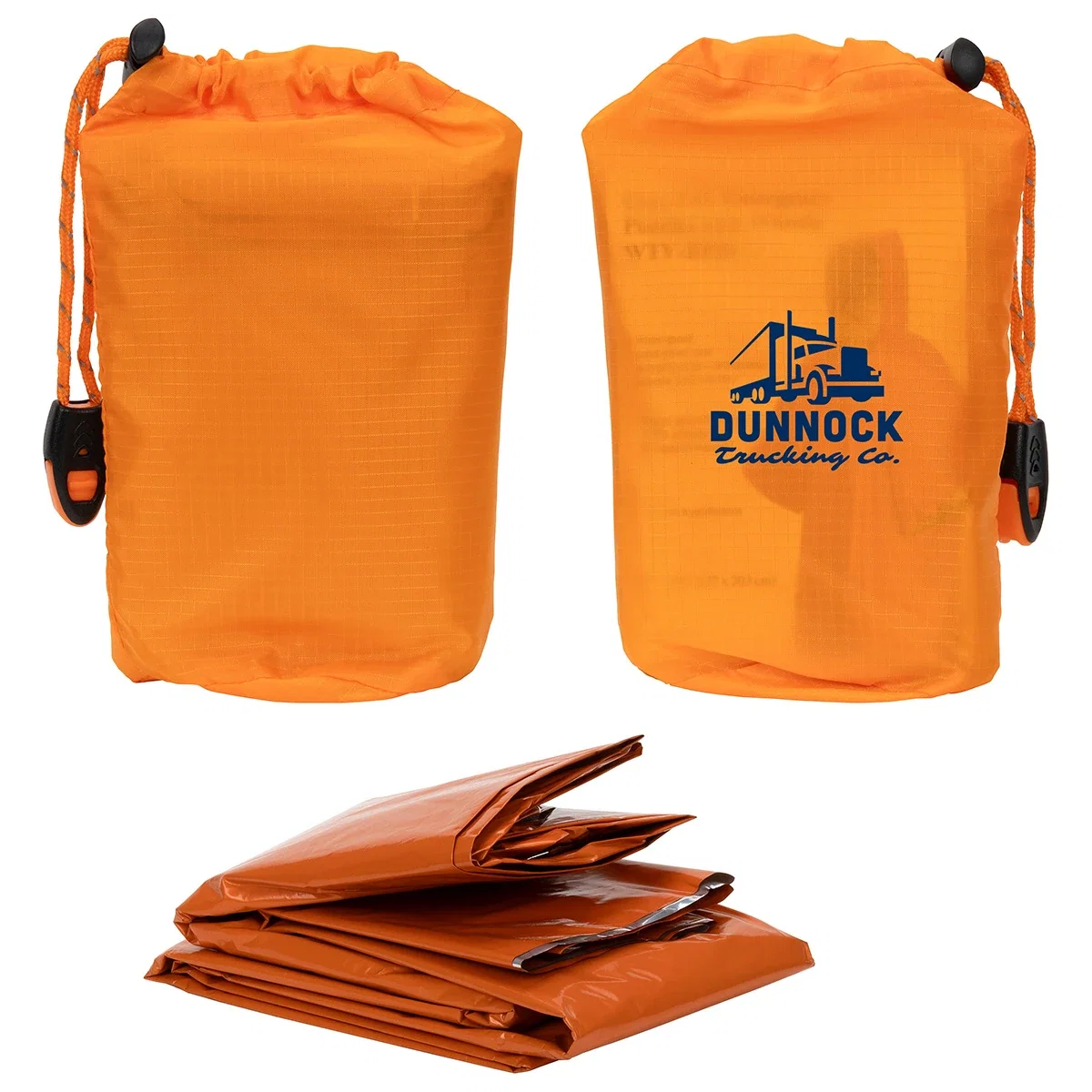 Custom Easy-Pak Emergency Poncho with Whistle, front view of the branded compact pouch