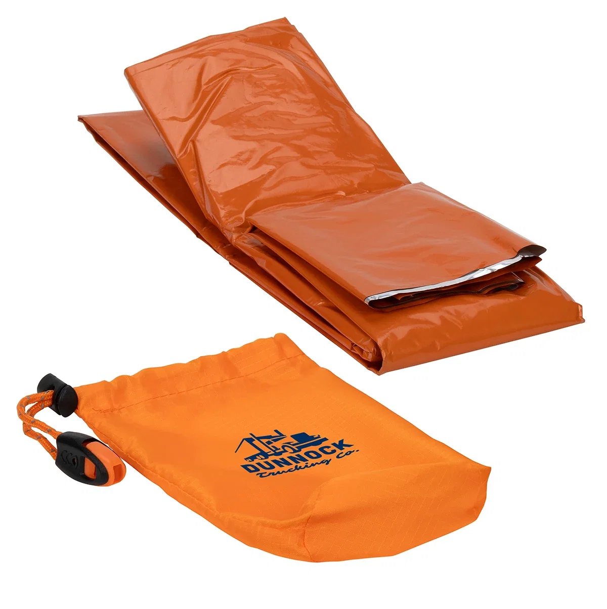 Easy-Pak Emergency Poncho with Whistle worn in the rain, branded poncho lifestyle shot