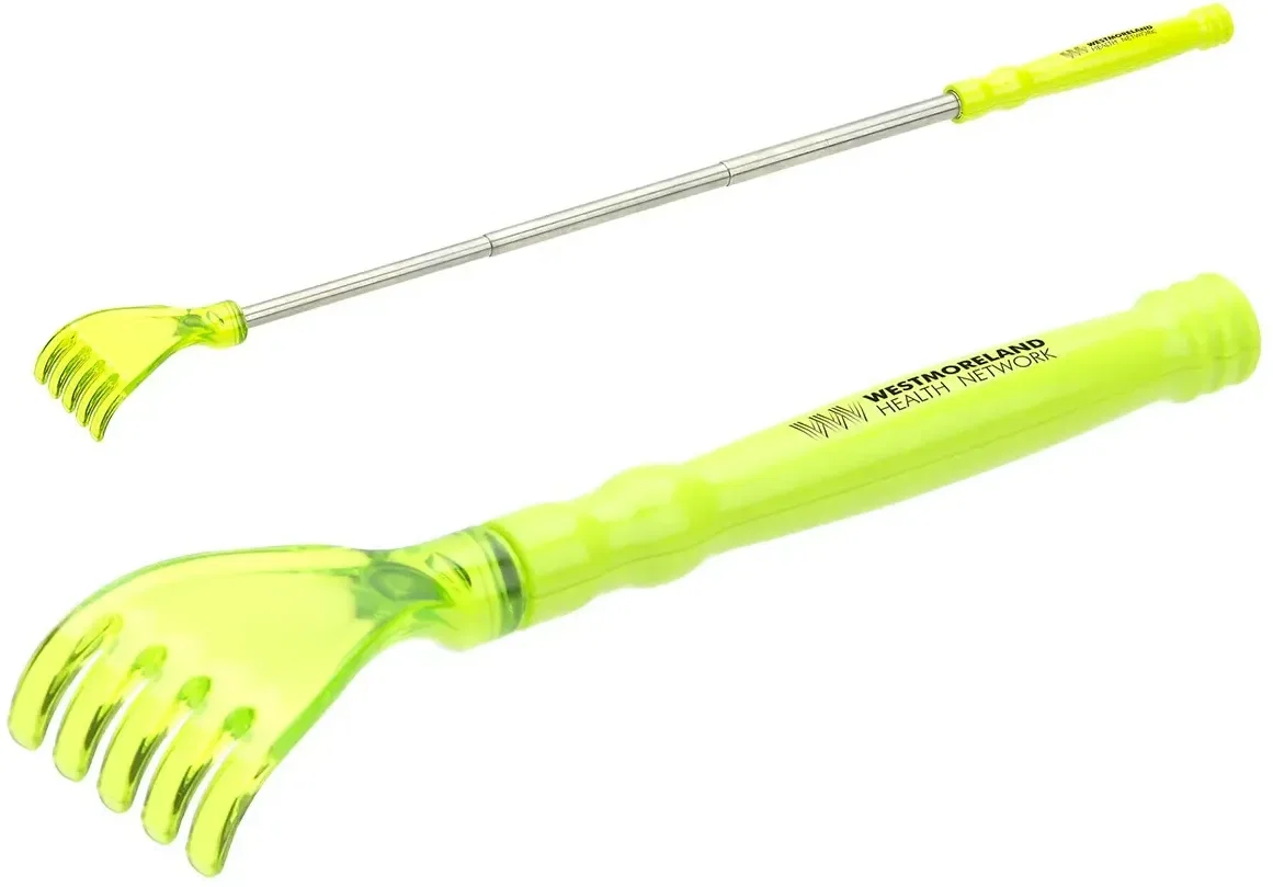 Branded Easy Reach back scratcher showing logo-ready handle detail