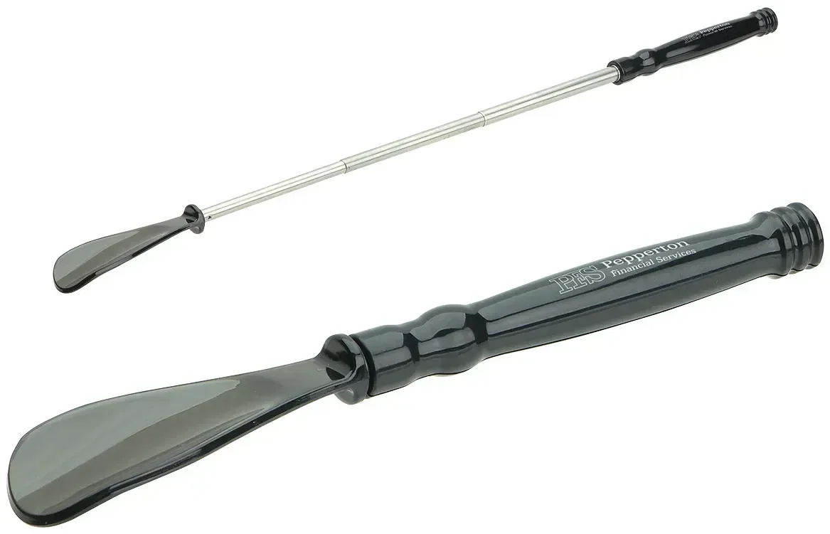 Promotional Easy Reach telescoping shoe horn, close-up of handle imprint