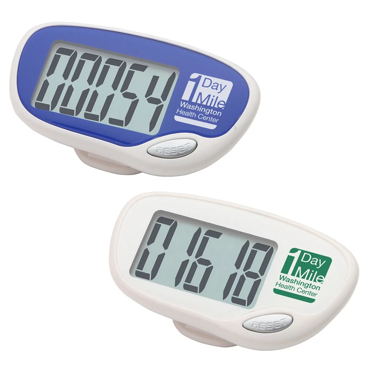 Easy Read pedometer with oversized LCD display and spring belt clip