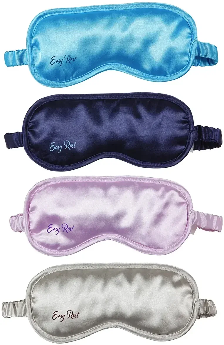 Custom Easy Rest Lavender Satin Sleep Mask, branded satin aromatherapy mask filled with real lavender, front view