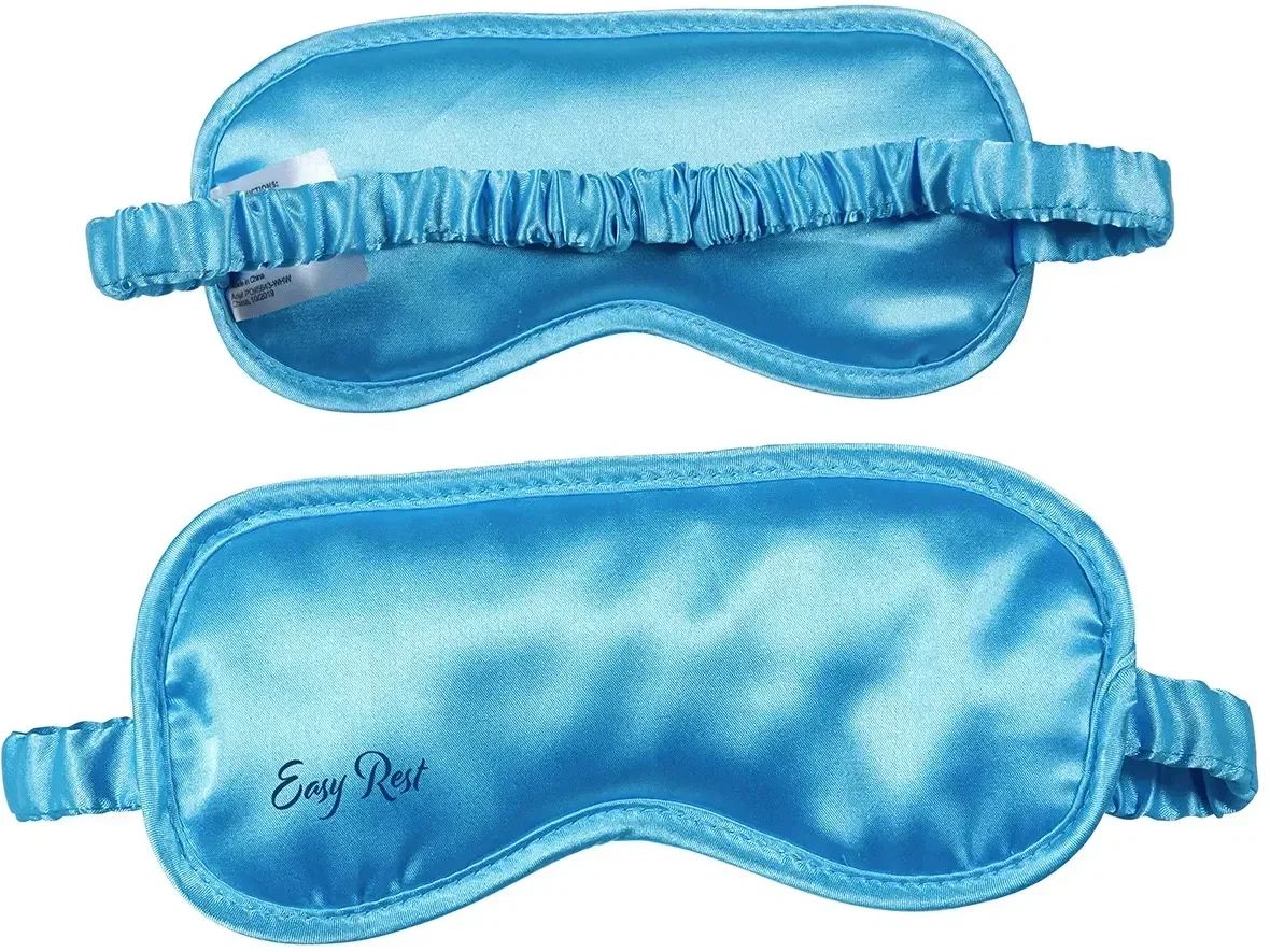 Branded Easy Rest Lavender Satin Sleep Mask shown from the side, promotional satin sleep mask for travel brands